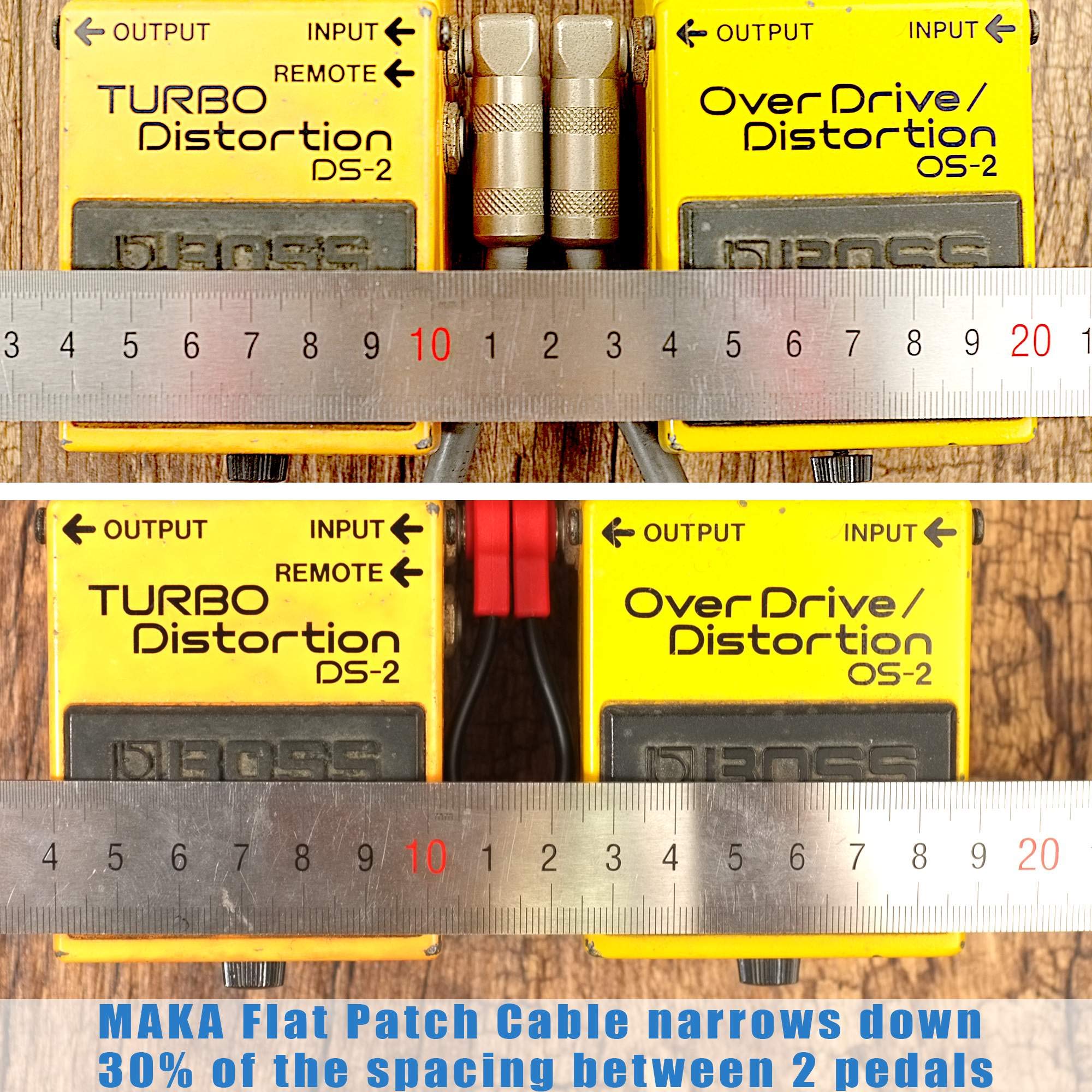 M Maka Flat Low Profile Guitar Patch Cable 20 Inch For Effects Pedals, 1/4 Inch Right-Angle, Red, 3-Pack New Version