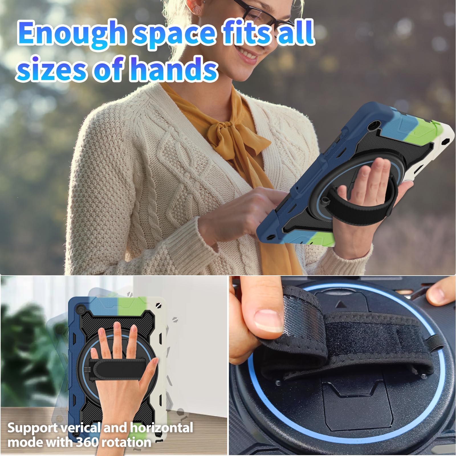 Rosrome Case For Galaxy Tab A9 Plus 5G/ A9+ (11 Inch) With Hd Screen Protector, Shoulder Strap, 360 Stand, Hand Strap |15Ft Drop