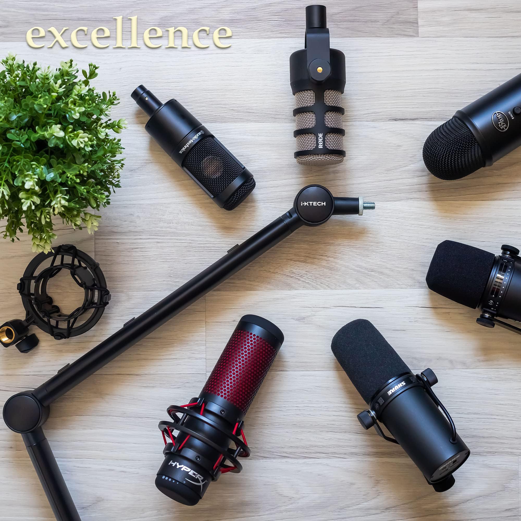 Ixtech Boom Arm   Adjustable 360 Rotatable Microphone Sturdy Stainless Steel Mic Desk, Table Stand Foldable Scissor Stable Mount