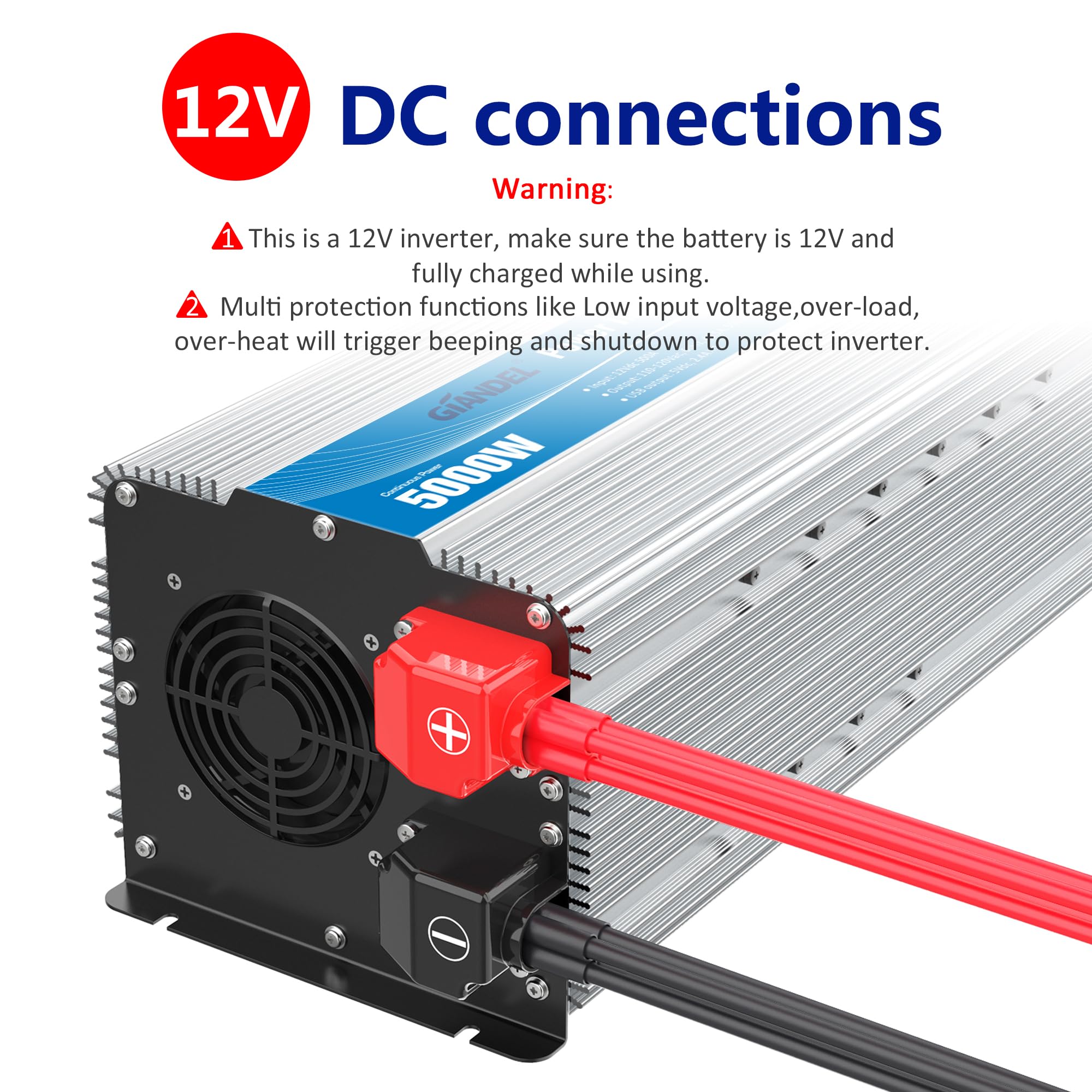 5000Watt Power Inverter Etl Ul458 Listed Inverter 5000 W Converts 12V To 120 Vac With 40 Amps Hardwire Terminal And 4 Ac Sockets