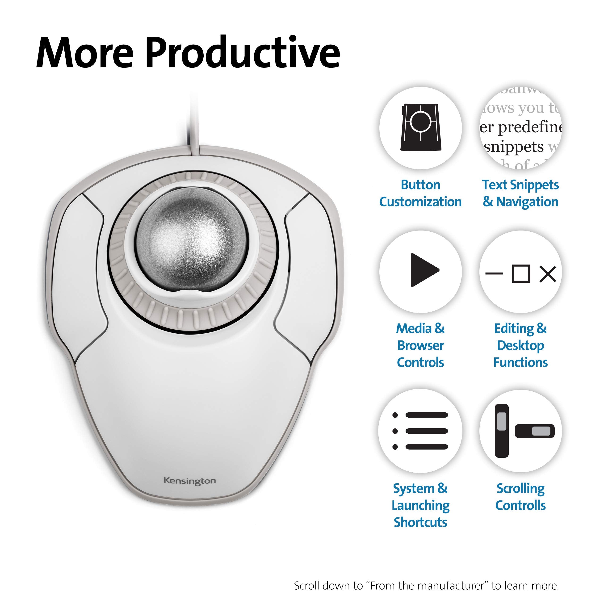 Kensington Orbit Trackball Mouse With Scroll Ring (White) (K72500Ww)