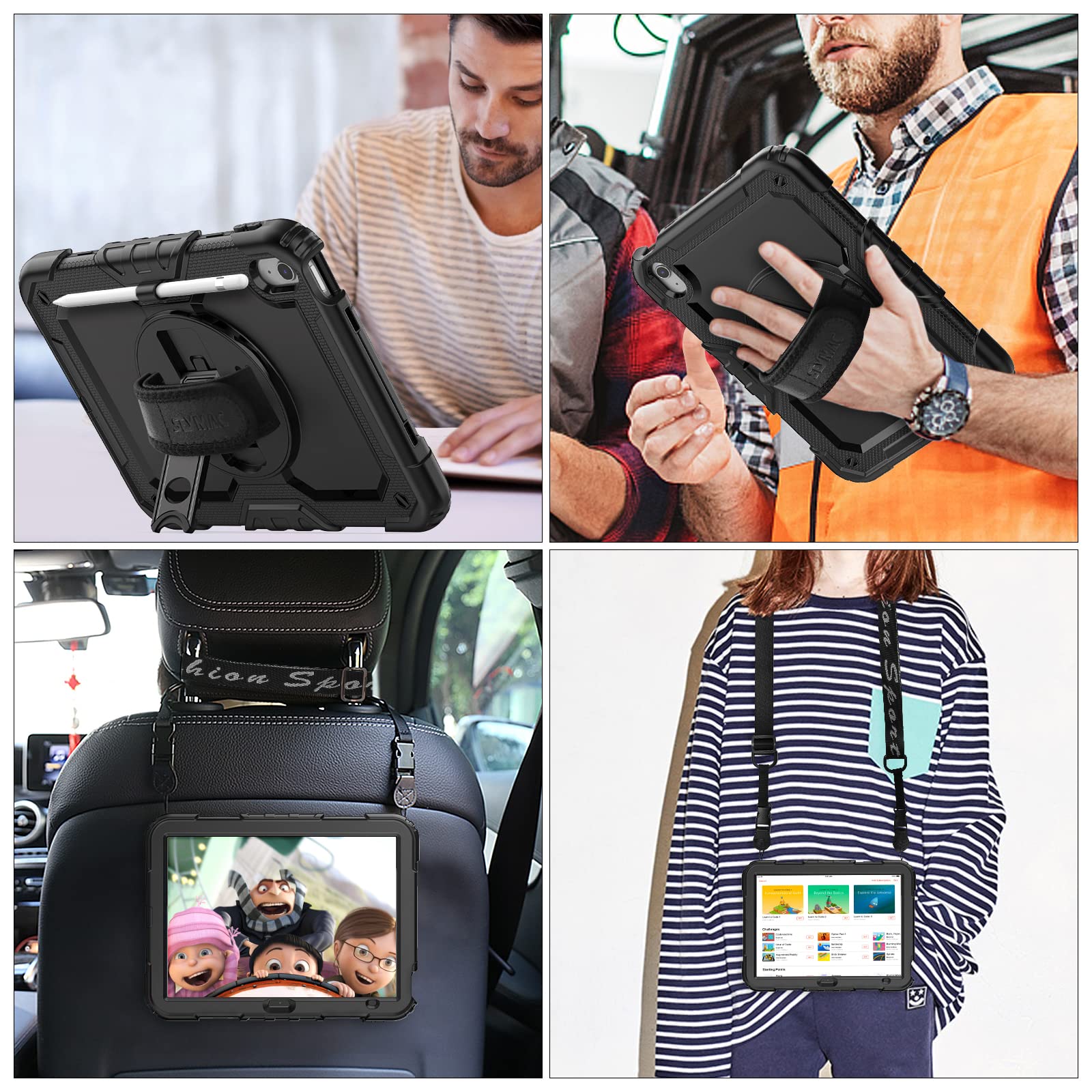 Seymac Stock Case For Ipad 10Th Generation 10.9'', Full Body Drop Protection Case With Screen Protector &360 Rotate Hand Strap/S