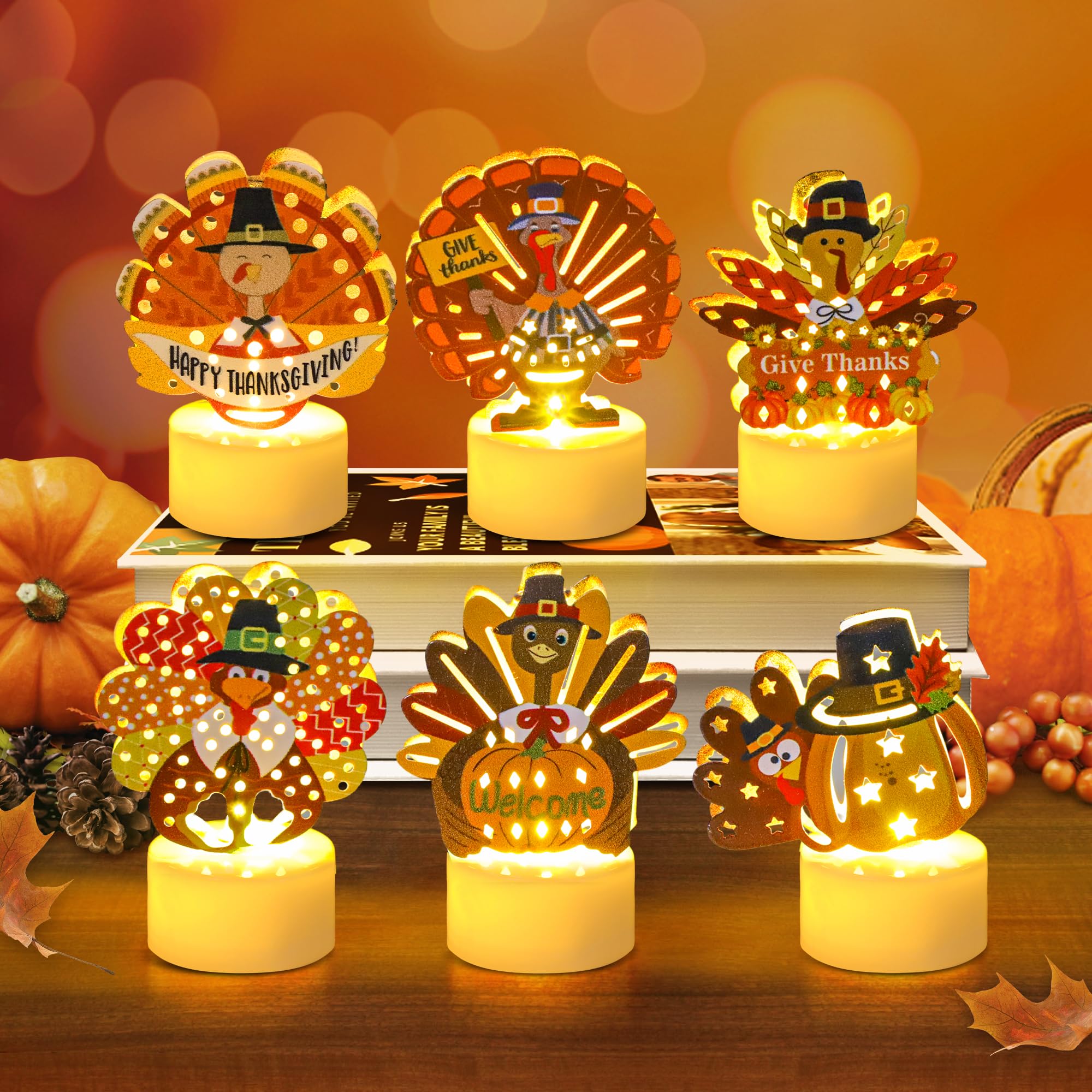 Sakayo 12 Pcs Turkey Tea Lights Candles Battery Operated Thanksgiving Led Flameless Tealight Candles, Cute Thanksgiving Table De