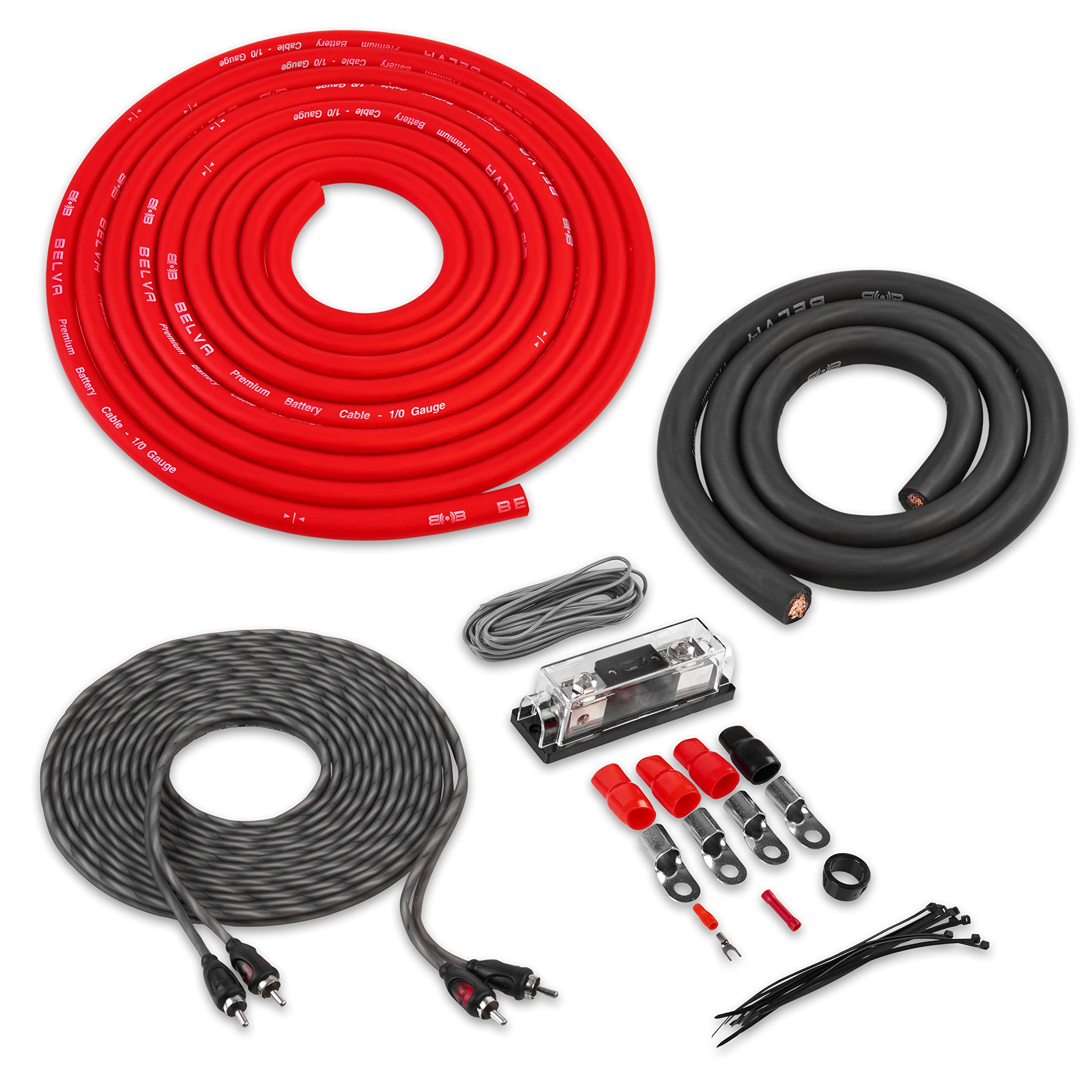 Belva True 1/0 Gauge Awg Premium Cca Complete Amplifier Wiring Kit With Ofc 2 Channel Rca Cable   Bak02 Red