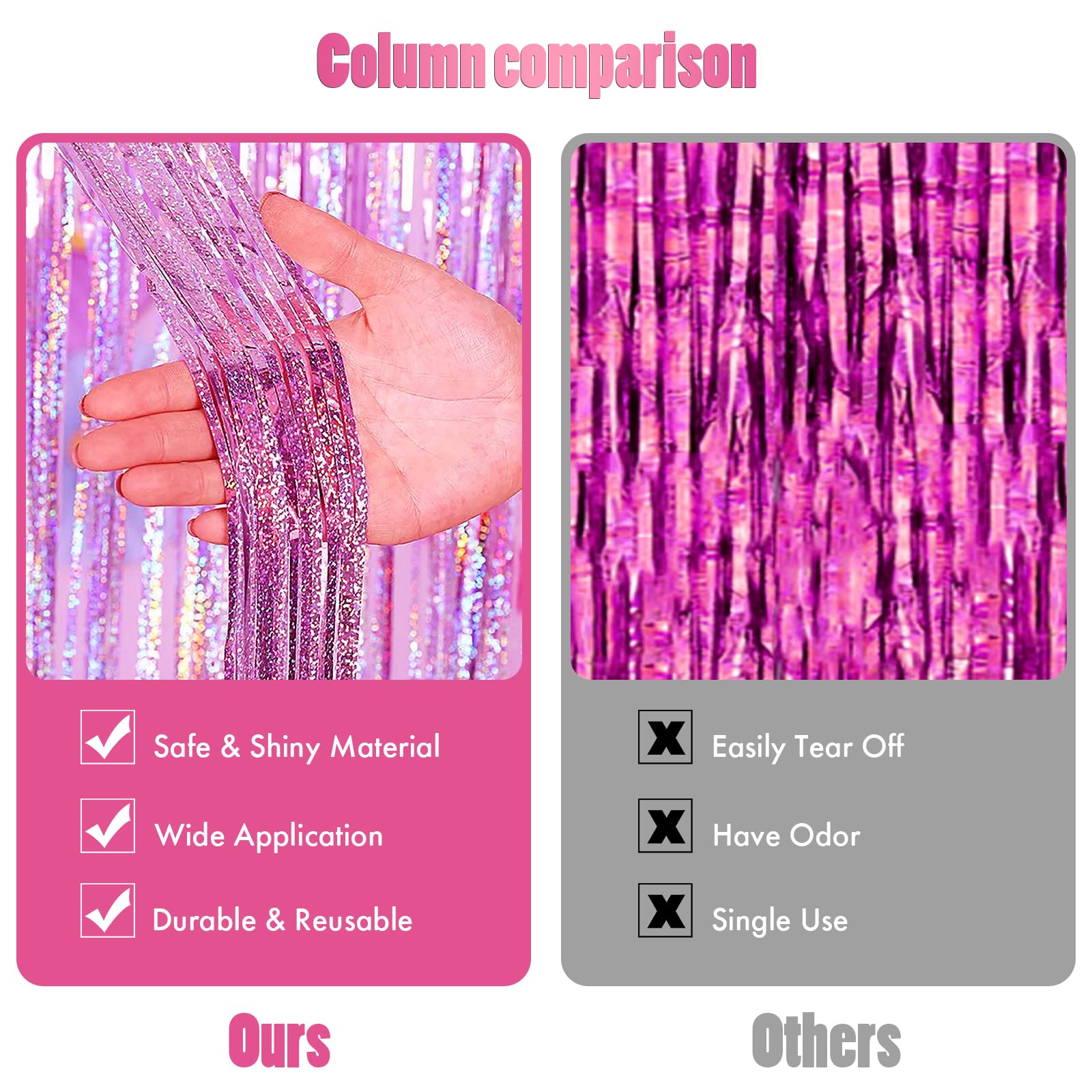 Canrevel 2 Pack 3.3X8.2 Feet Pink Foil Fringe Backdrop Curtains, Glitter Tinsel Streamers Birthday Party Decorations, Fringe Bac