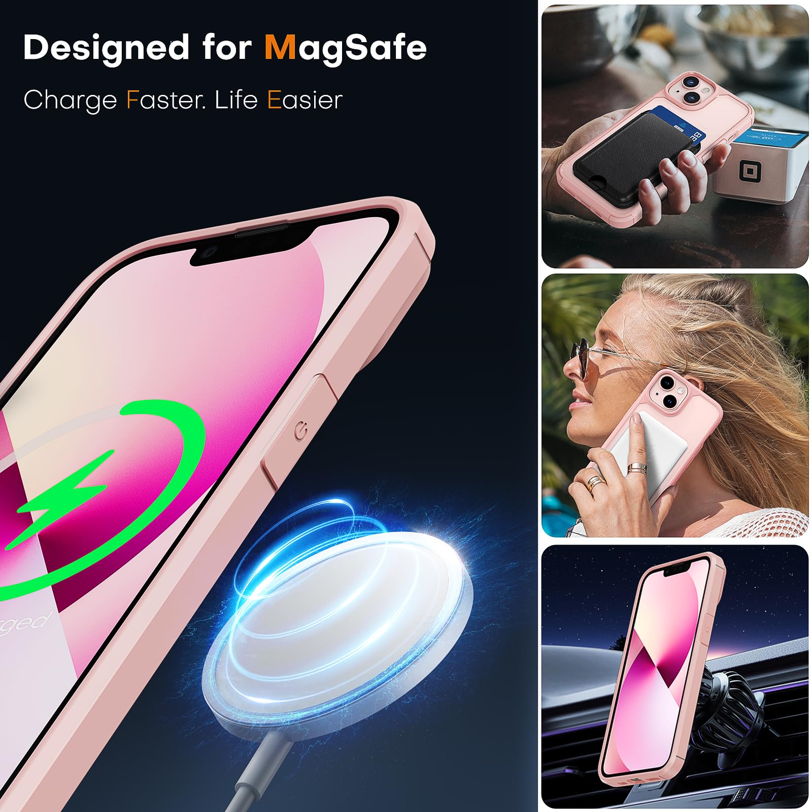 Tauri 3 In 1 Magnetic Designed For Iphone 14 Case For Iphone 13 Case, [Designed For Magsafe] With 2 Screen Protector, Shockproof