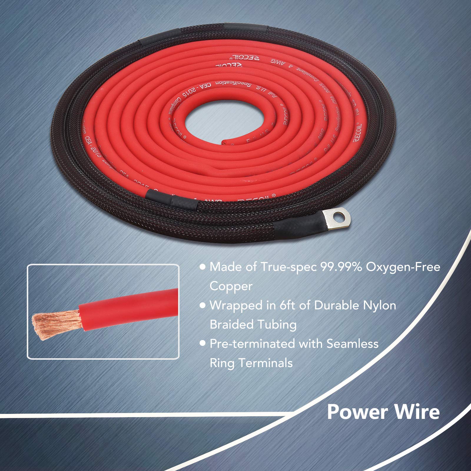 Recoil Pck4 True 4 Gauge 99.99% Oxygen Free Copper Complete Amplifier Wiring Kits