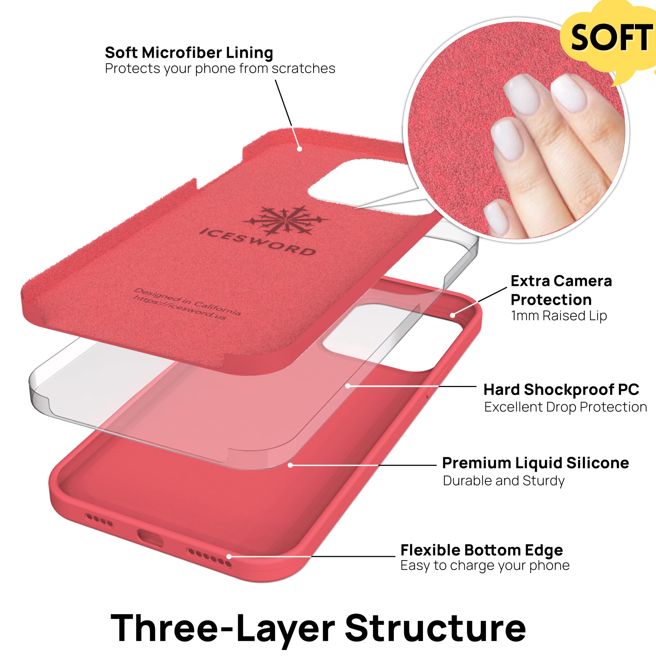 IceSword iPhone 13 Pro Max Slim Protective Shockproof Liquid Silicone Phone Case Berry 6.7 inch