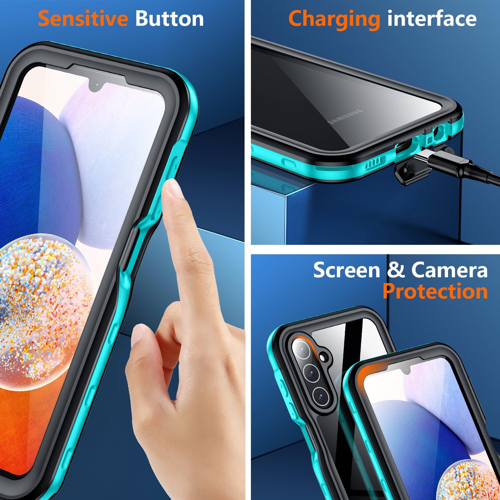 Spidercase For Samsung Galaxy A14 5G Case Waterproof,Full Heavy Duty Protection,Built In Screen & Camera Protector,Military Shoc