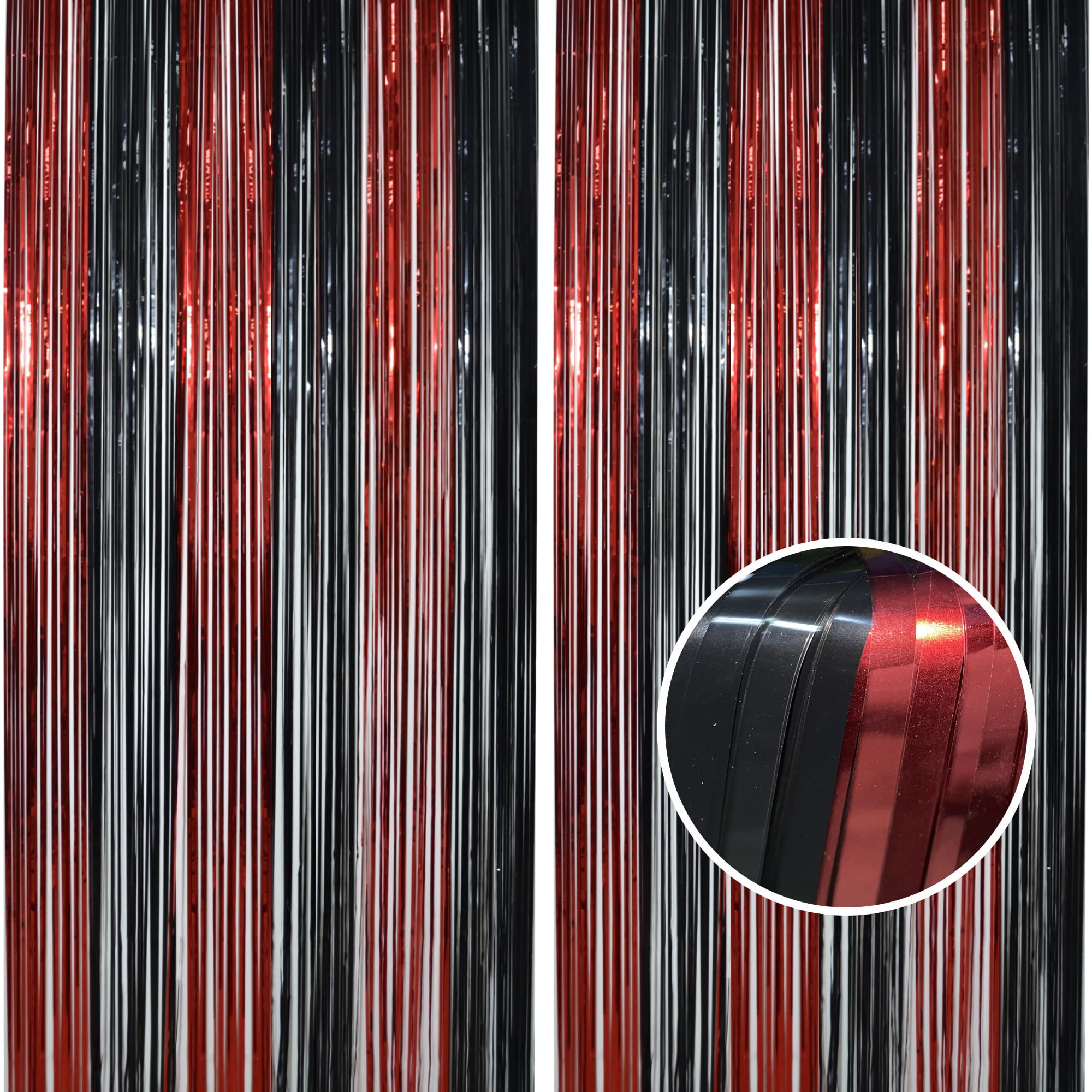 Braveshine Tinsel Photo Backdrop Curtains   2 Pack 3.2X8.2Ft Black Red Foil Fringe Streamer Curtain For Halloweens, Lantern, Pum