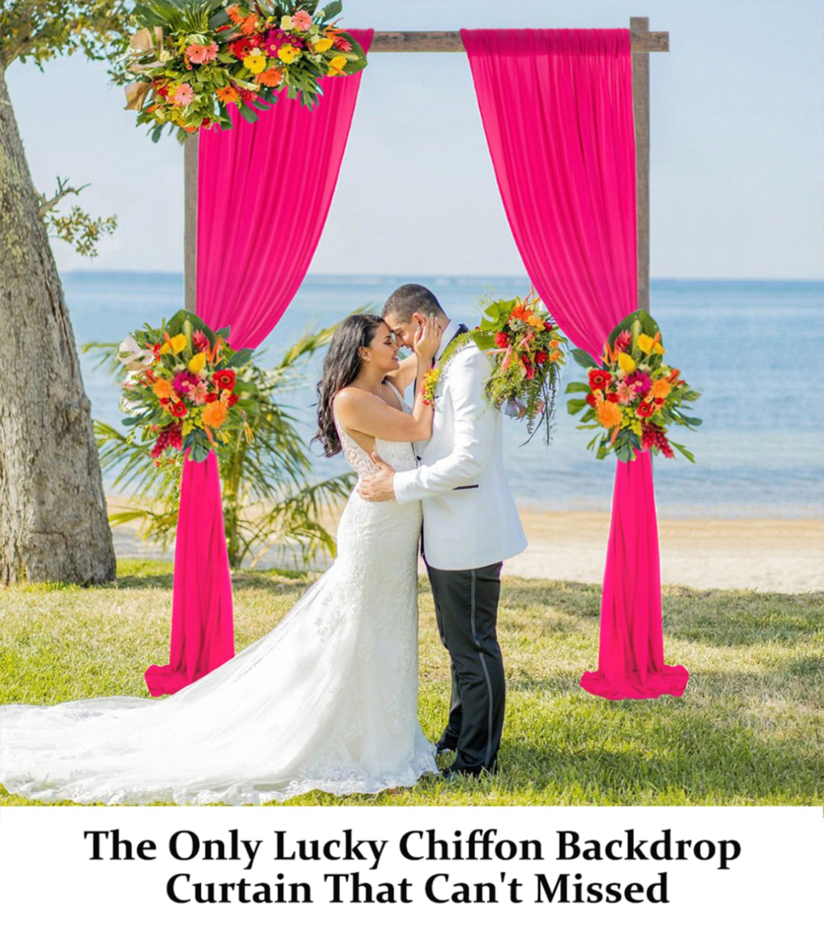 Duobao Hot Pink Chiffon Backdrop Curtain 2 Panels 29 Inch (74Cm Wide) By 120 Inches (300Cm Long) Wedding Chiffon Backdrop Drapes