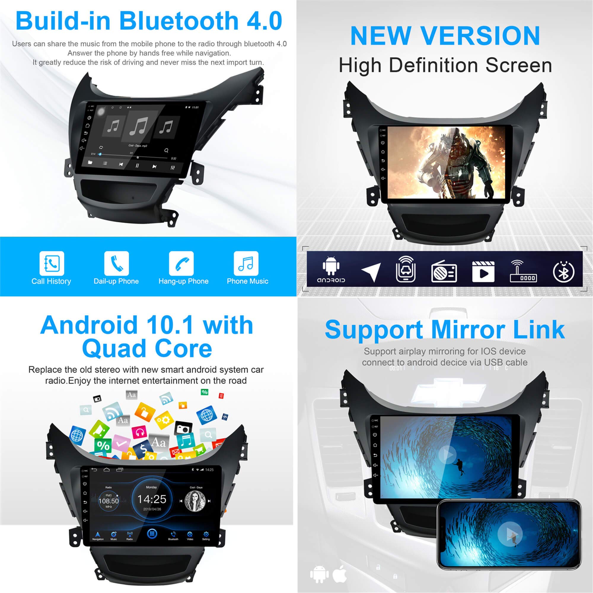 For 2011 2012 Hyundai Elantra Radio Built In Carplay&Android Auto With 2G Ram 32G Rom Car Stereo Gps Navi Bluetooth Usb Player Mirror Link Player Ezonetronics