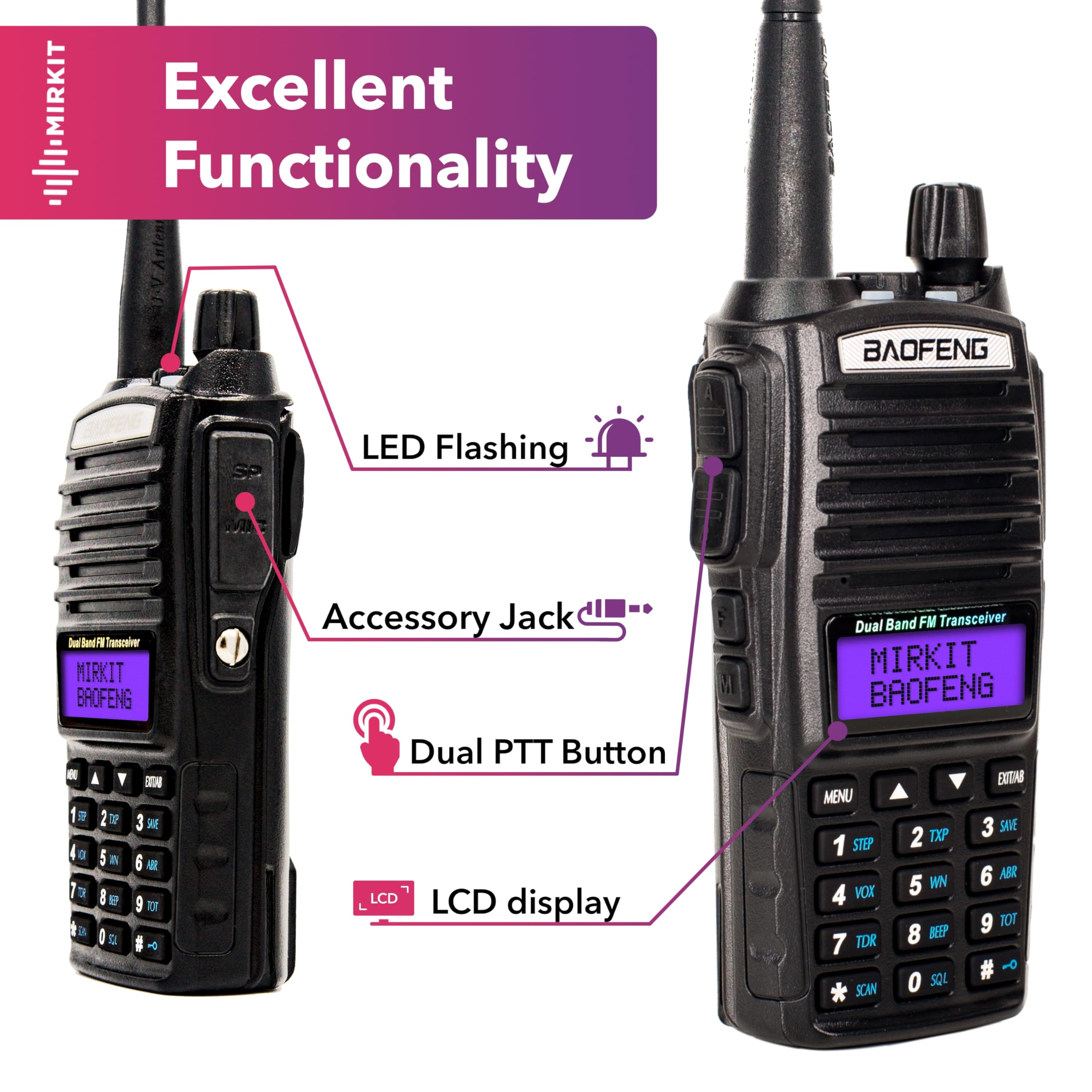 Mirkit Baofeng Ham Radio Uv 82 Mk5   Walkie Talkies Long Range 8W Max Power Two Way Radio Vhf/Uhf 144 148/420 450 Mhz   Baofeng Radio 1800Mah Battery 2 Way Radio With Mirkit Software 2025