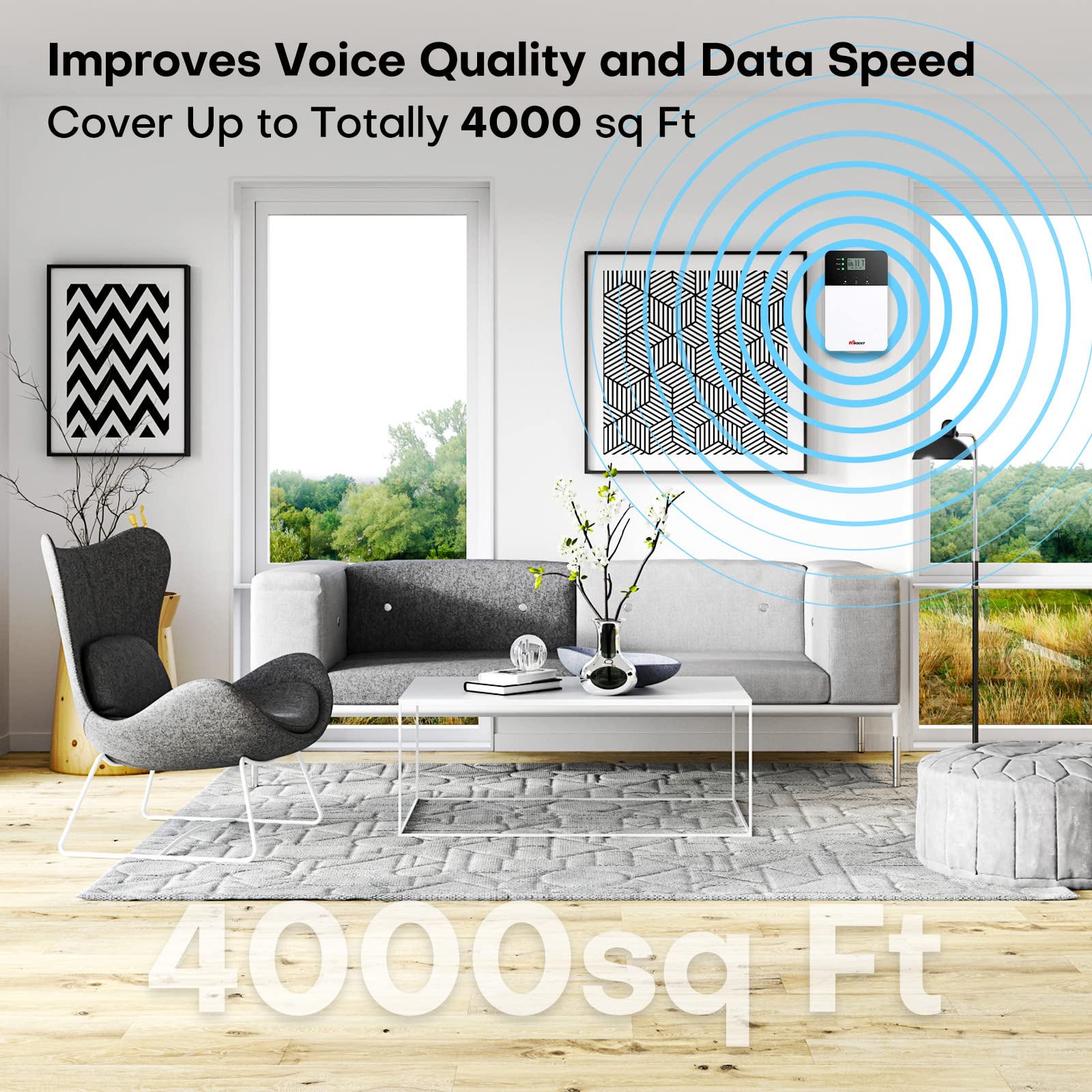 Hiboost Cell Phone Booster For Verizon, At&T, And T Mobile Cell Signal Booster For Home Cover Up To 4000 Sq Ft, Boost 4G 5G Lte