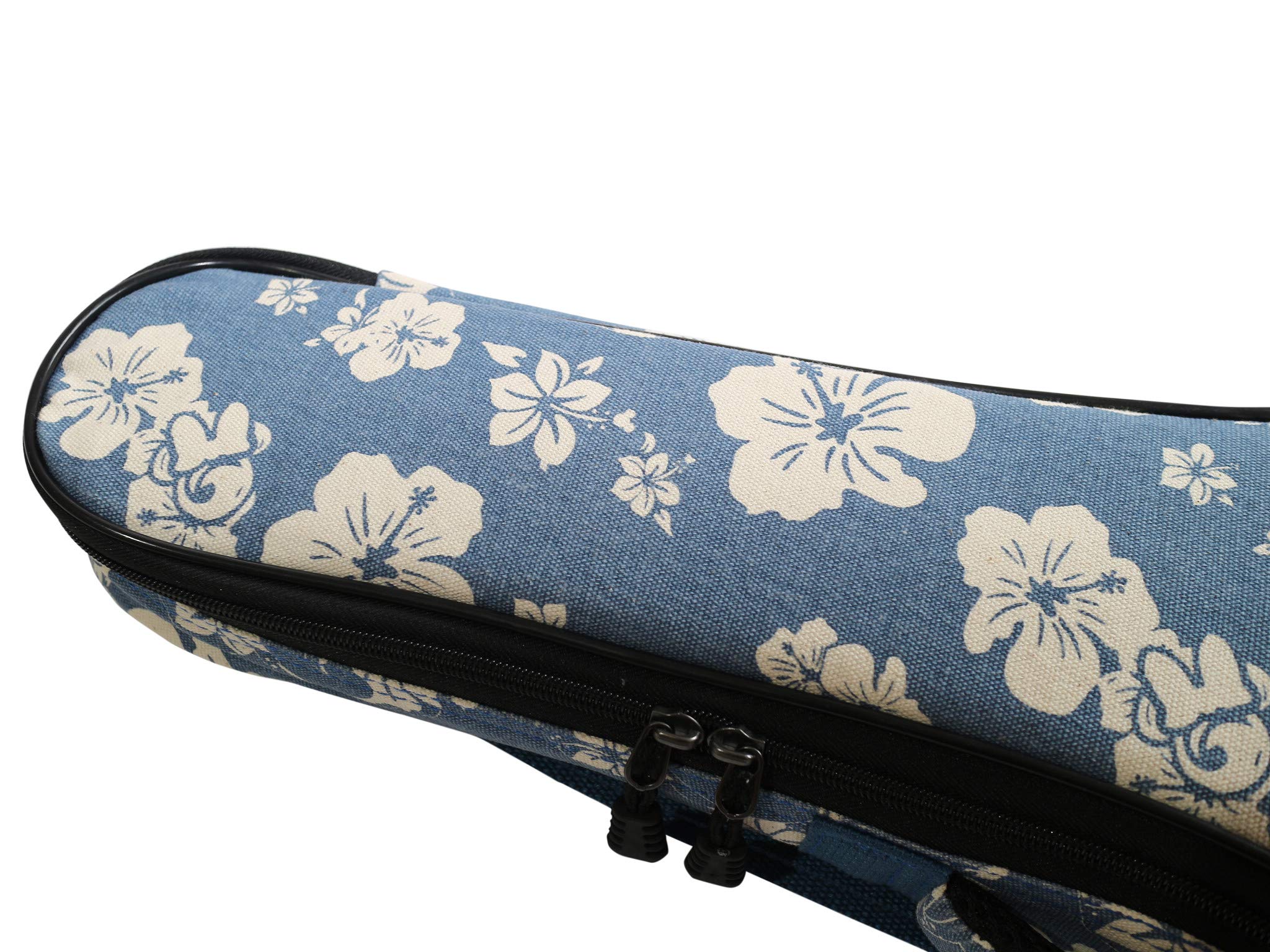 Music First Original Design 0.5 '' Thick Padded Hawaii Style Blue And White Plumeria    Canvas Ukulele Case, Ukulele Bag, Ukulel