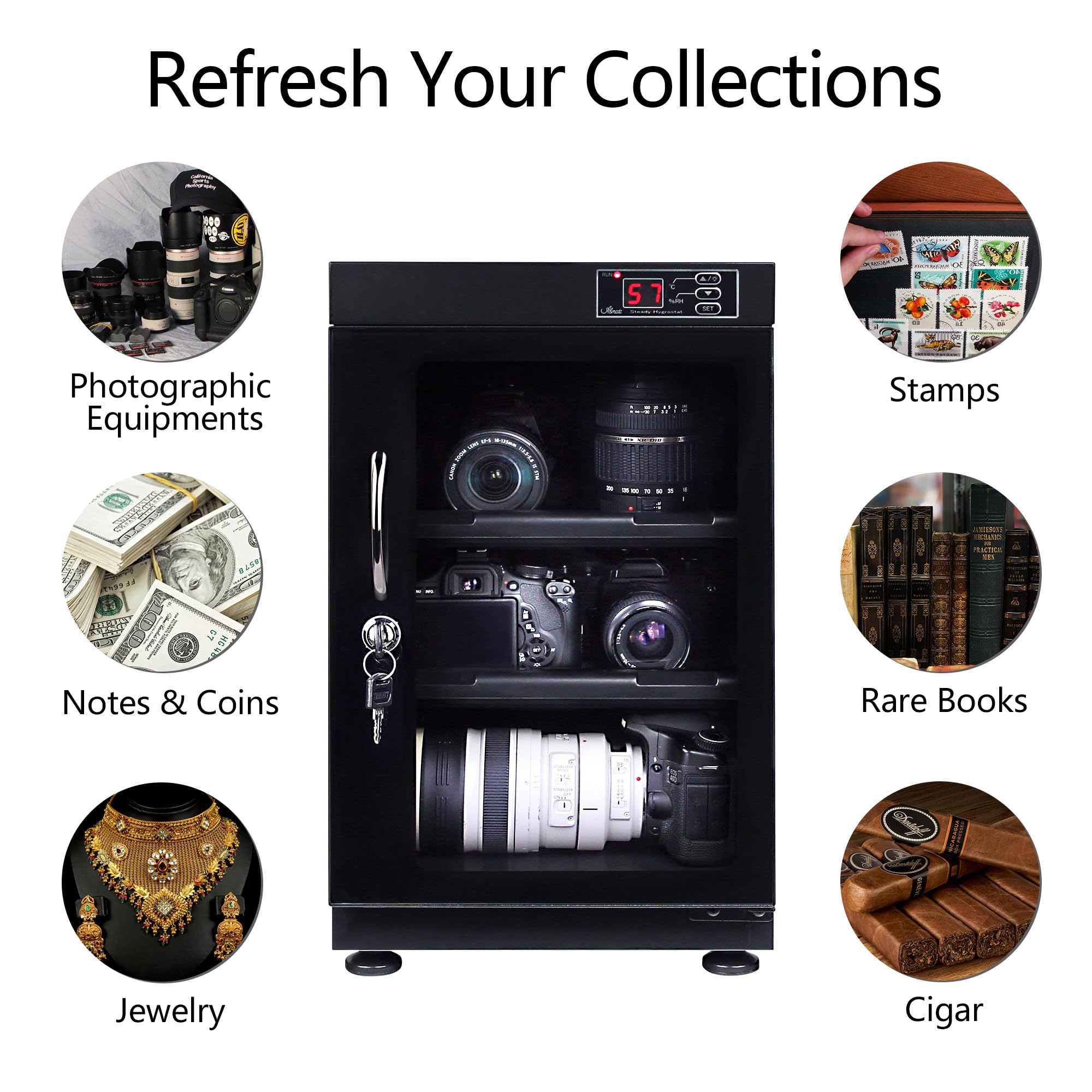 T.A.P 38L Automatic Numerical Led Control Dry Cabinet Box Storage For Dslr Camera Lens