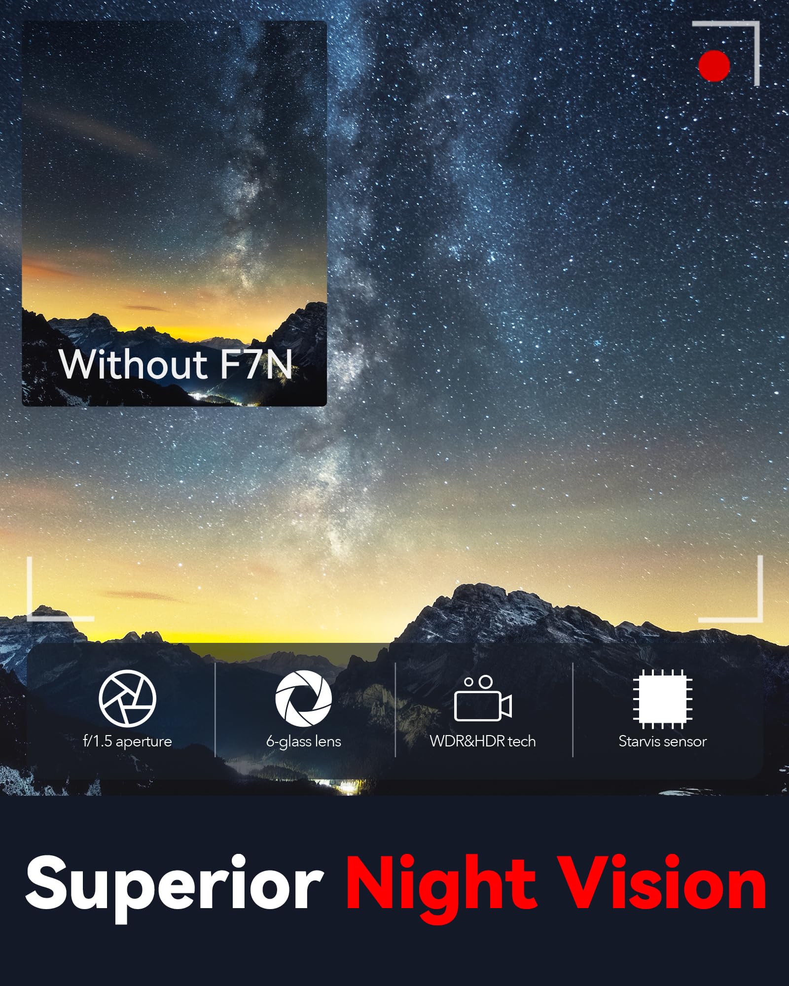 Redtiger F7N 4K Dual Dash Cam With 64Gb Card, Built In Wifi Gps Front 4K/2.5K And Rear 1080P Dual Dash Camera For Cars,3.18 Inch