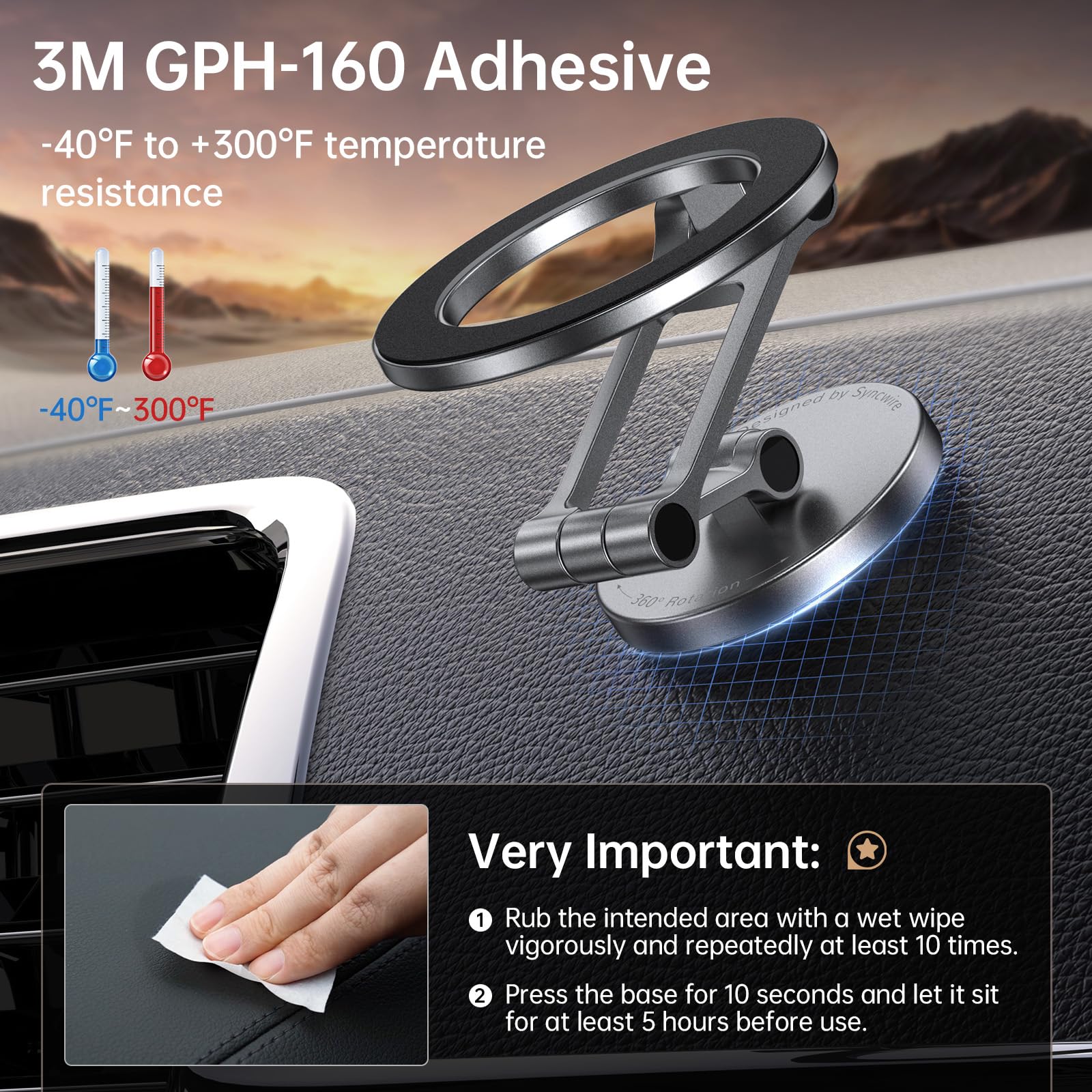 Syncwire Fits Magsafe Car Mount, [All Metal] Magnetic Phone Holder For Car, [Flexible Three Axis] 360 Rotation Magnetic Car Moun