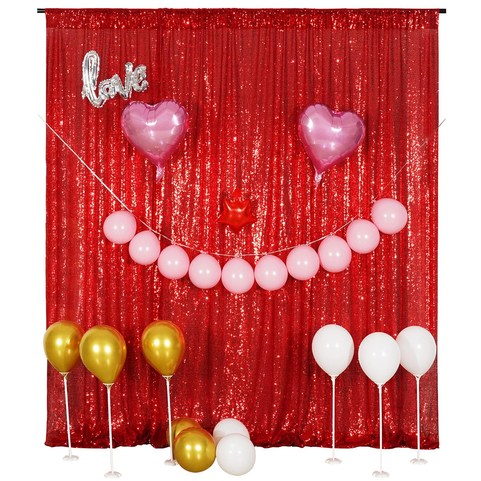 Poise3Ehome Red Sequin Backdrop Curtain, 10Ft X 10Ft Red Glitter Photography Background Curtains, Sequence Xmas Thanksgiving Bac