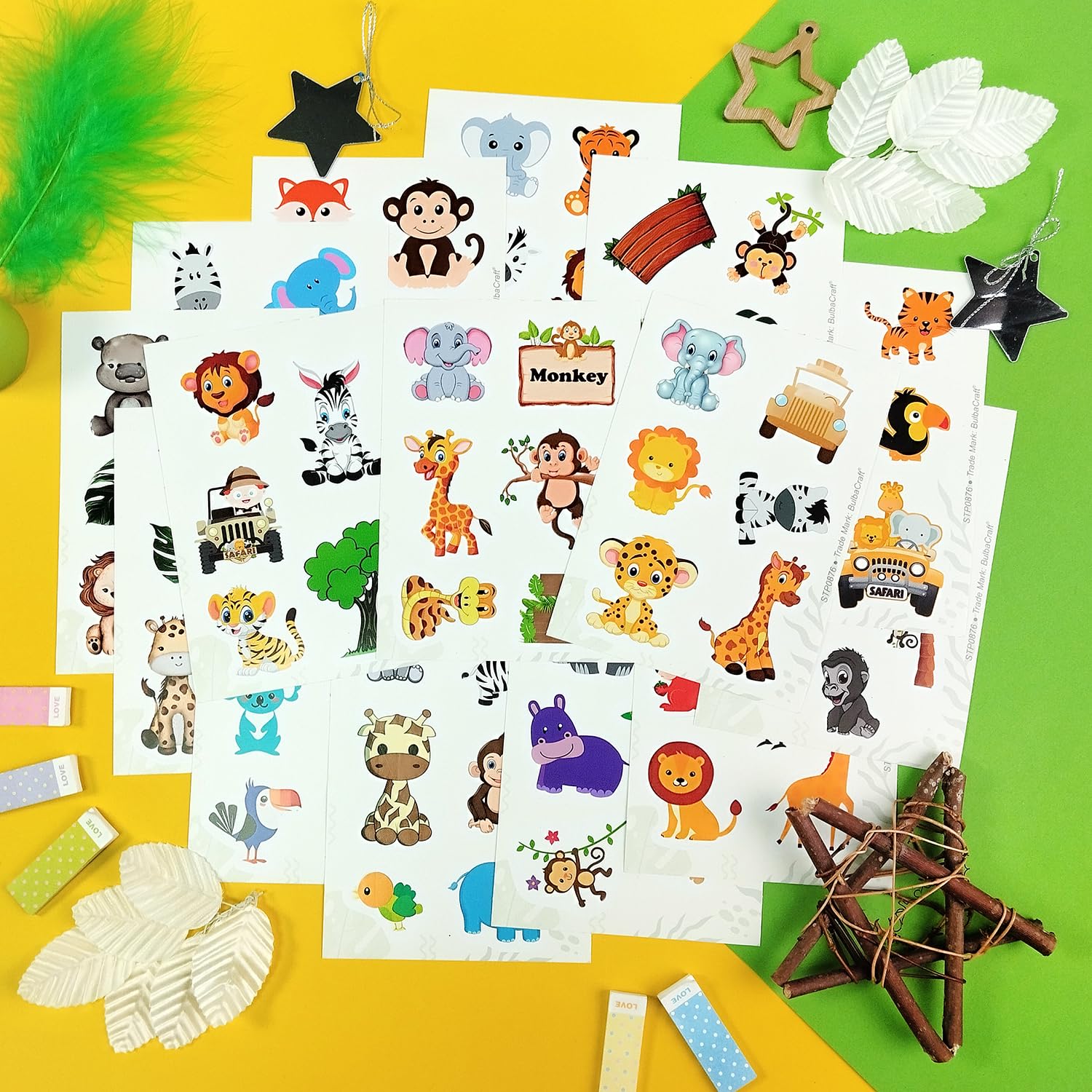 100Pcs Safari Animal Stickers, Jungle Stickers, Safari Party Favors, Safari Birthday Party Decorations, Jungle Safari Decoration