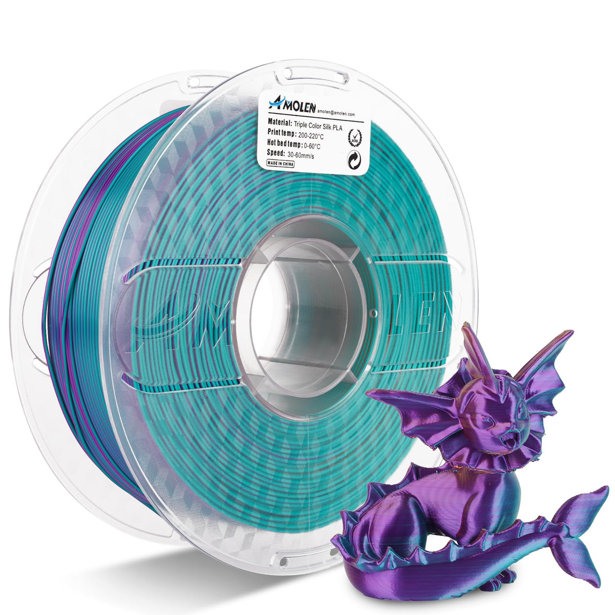 Amolen 3D Printer Filament, Triple Colors Coextrusion Silk Pla Filament 1.75Mm, Rainbow Pla Filament With Silk Pla Purple/Blue G