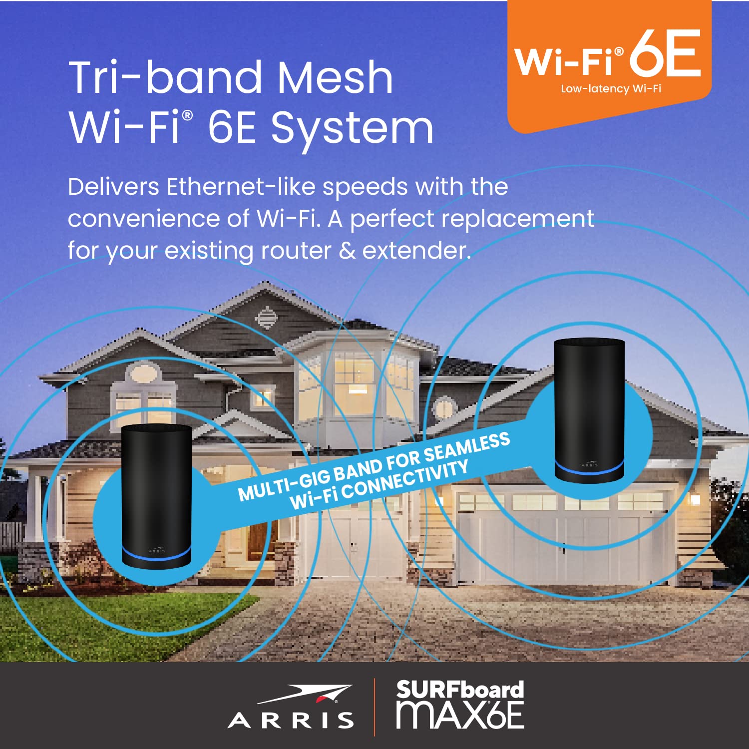 Arris Surfboard Max 6E W161 Tri Band Mesh Wi Fi 6E System | Axe6600 Wi Fi Speeds Up To 6.6 Gbps| 6 Ghz Band | Coverage Up To 5,5