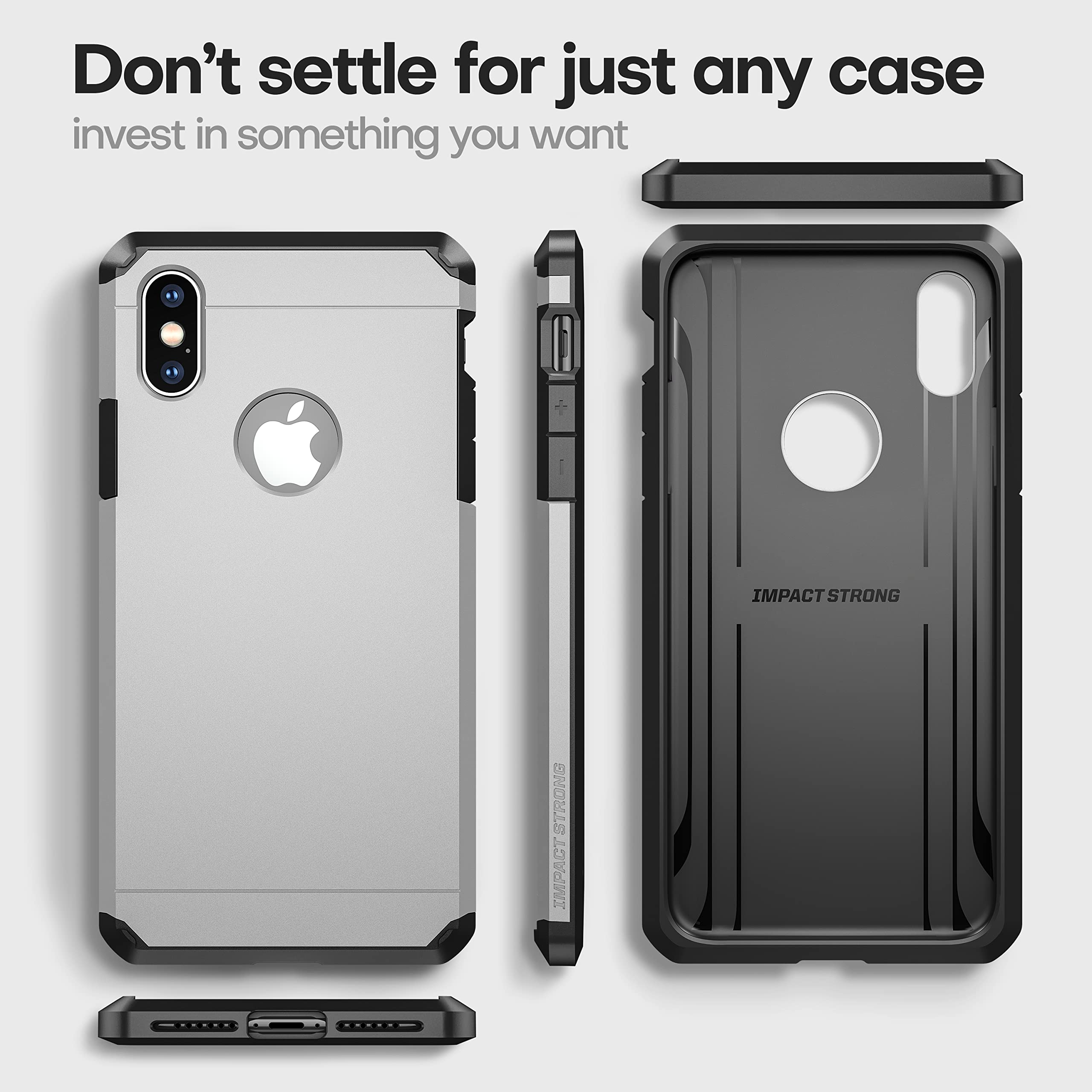 Impactstrong Compatible Iphone X/Xs Case, Heavy Duty Dual Layer Protection, Silver
