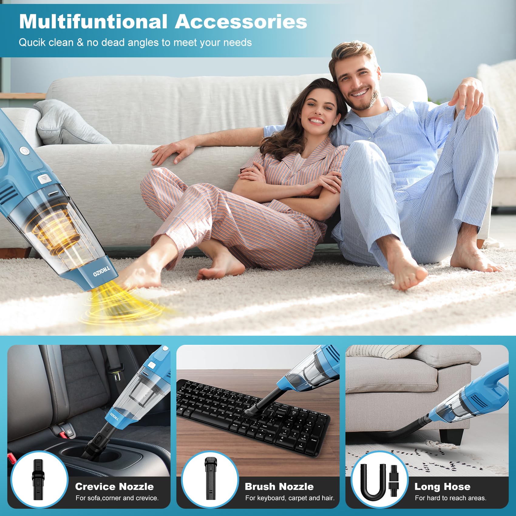 Troizo Handheld Vacuum Cordless, Portable Car Vacuum Cleaner With 14500Pa Powerful Suction And Brushless Motor, Rechargeable Han