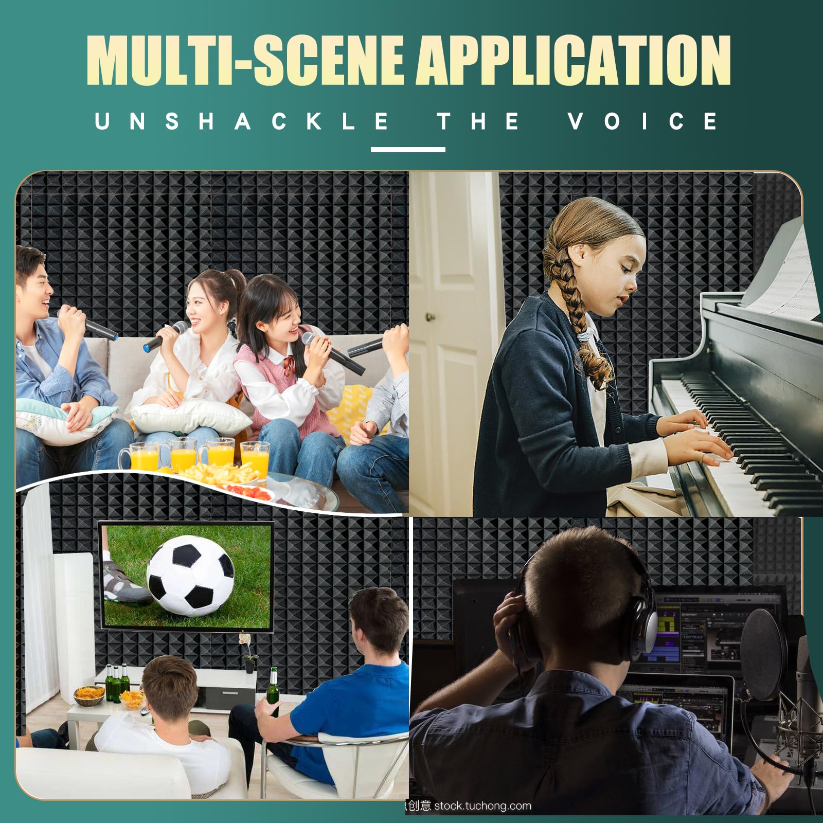 Yhyghxfr 2 Pack Black Acoustic Foam Panels,48X24X2 Inch Sound Proof Foam ,High Density Soundproof Wall Panels,Fireproof Cancelli