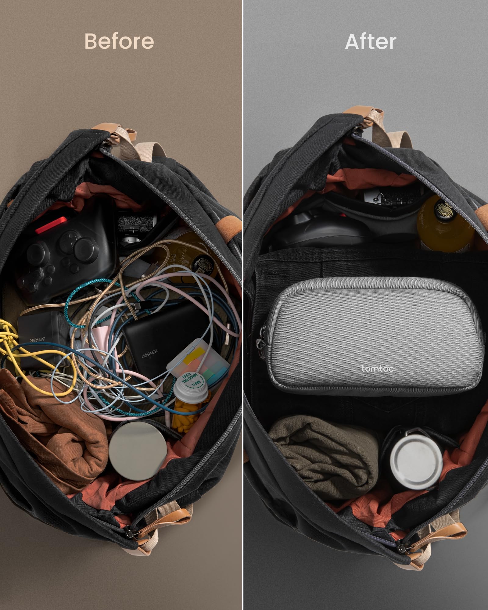 Tomtoc Electronics Organizer Travel Case, Water Resistant Travel Bag Cable Organizer For Essentials, Tech Pouch Accessories Carr