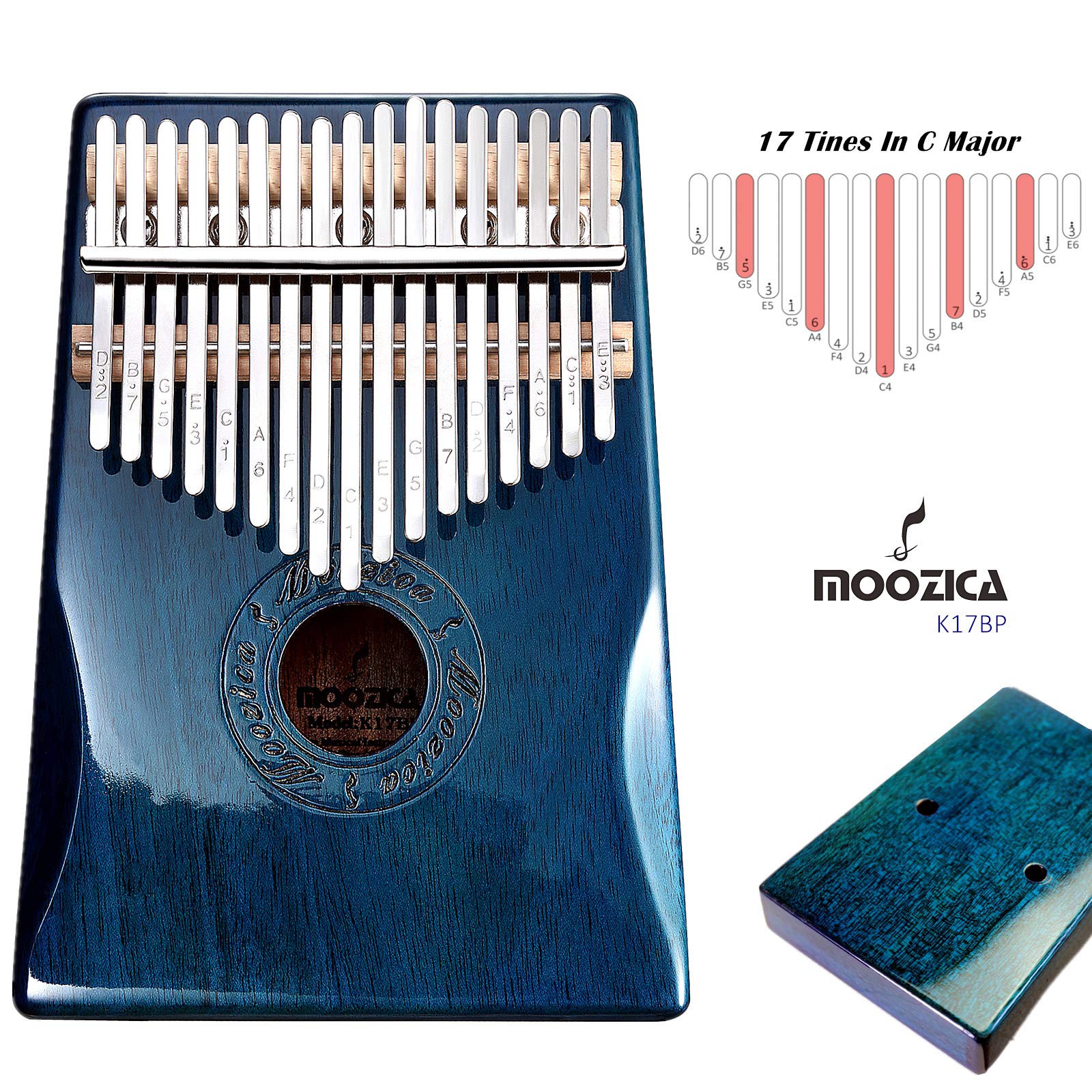 Moozica 17 Keys Kalimba Thumb Piano, Solid Mahogany Wood Professional Marimba Mbira With Piano Lacquer Finishing Musical Instrum