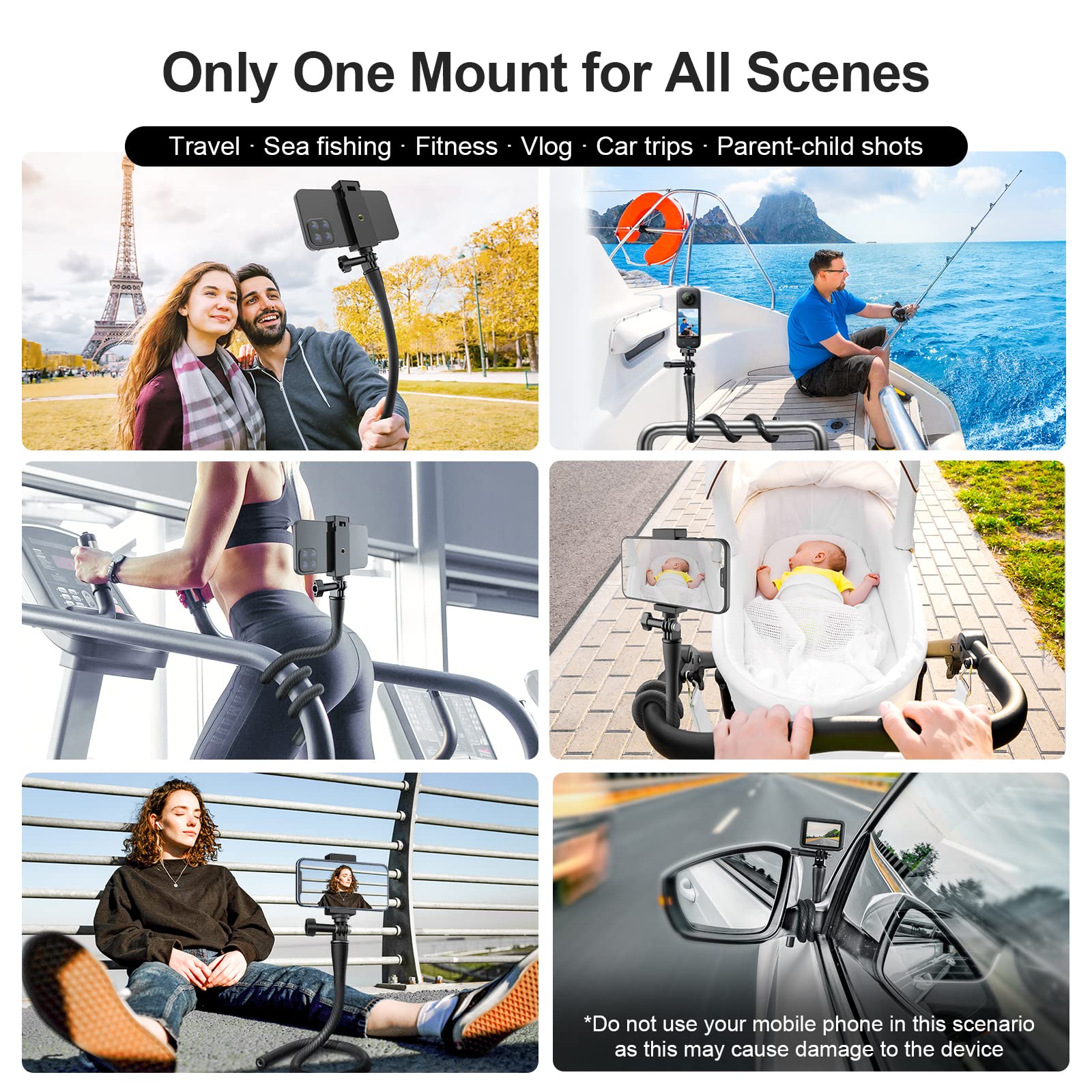 Telesin Flexible Mount Clamp Camera Tripod Stand Stick Pole For Gopro Insta360 Iphone, Neck Holder Bike Motorcycle Tube Bar Attach Accessories For Go Pro Max Hero 12 11 10 9 8 Insta 360 Dji Action 3 4