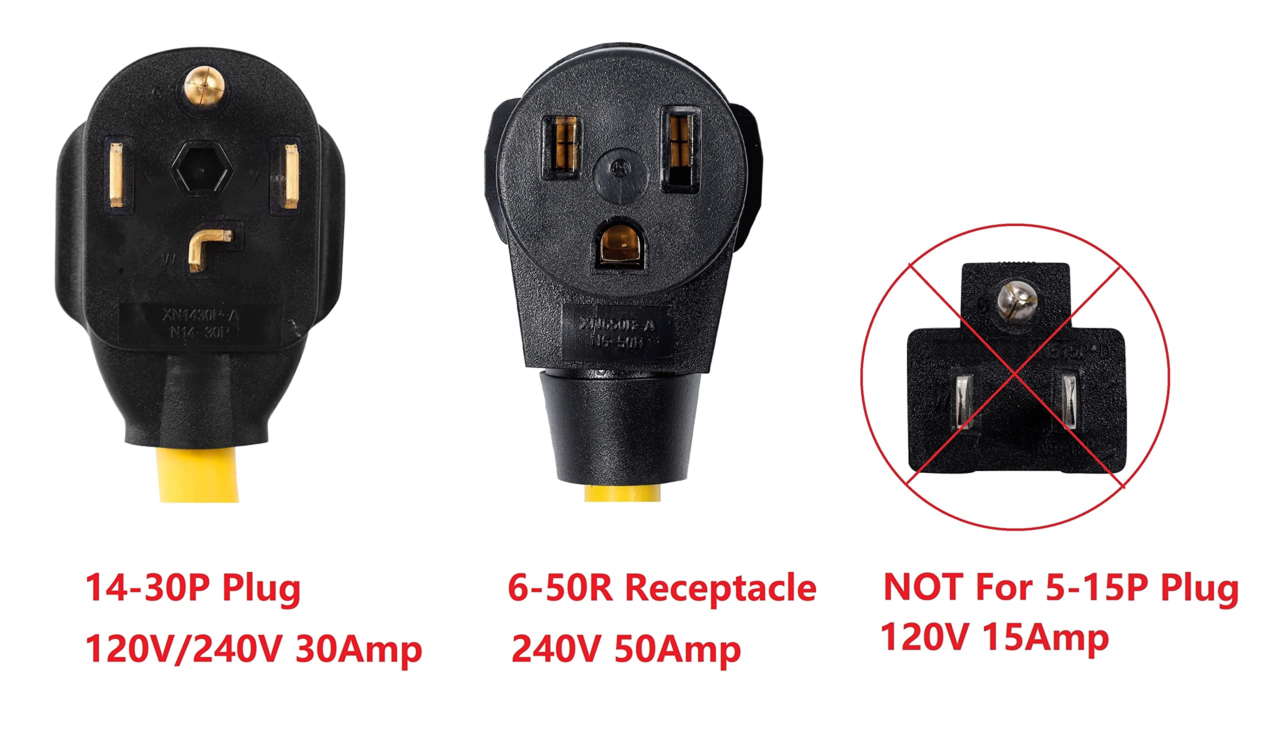 Onetak Nema 14 30P To 6 50R 240V 30 Amp 4 Prong Male Plug To 50 Amp 3 Prong Female Outlet Receptacle Generator Welder Dryer Ev Charger Power Cord Adapter