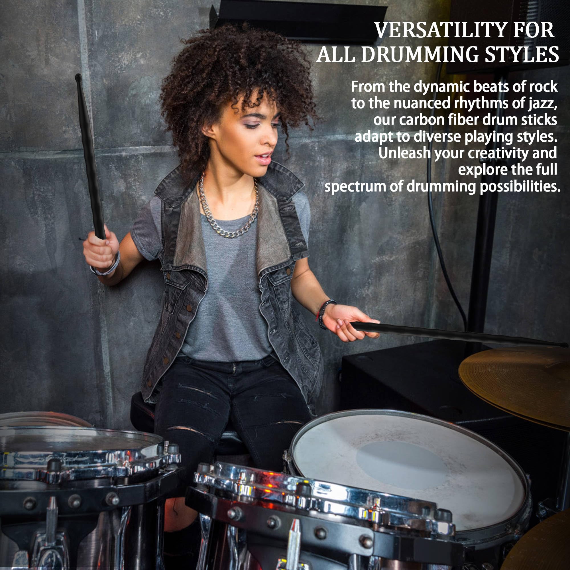 5A Carbon Fiber Drum Sticks Light Durable Drumsticks (3 Pair Black)