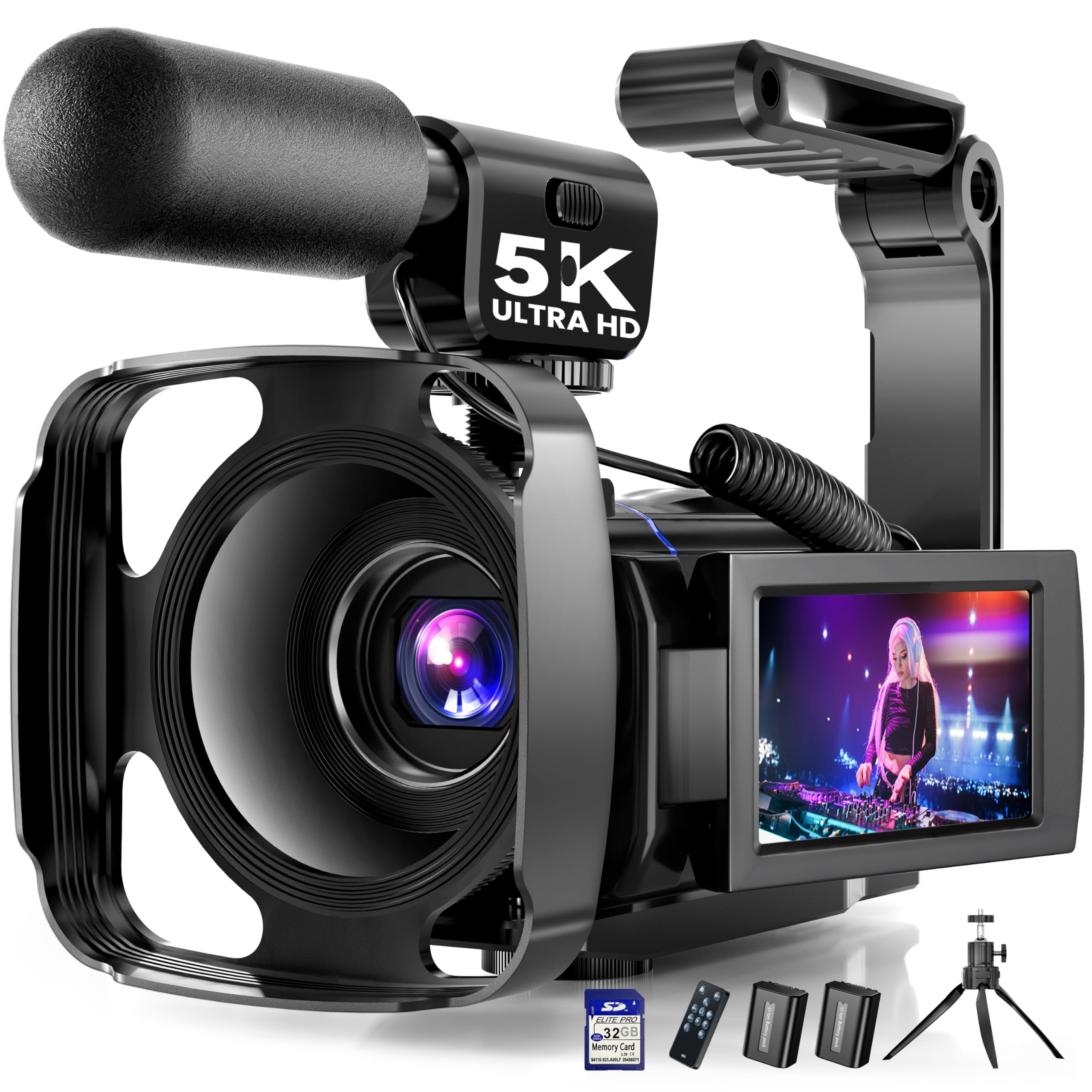 5K Video Camera Camcorder, UHD 64MP Vlogging Camera for YouTube with 3 270 Rotatable Touch Screen, Digital Camera with IR Night 