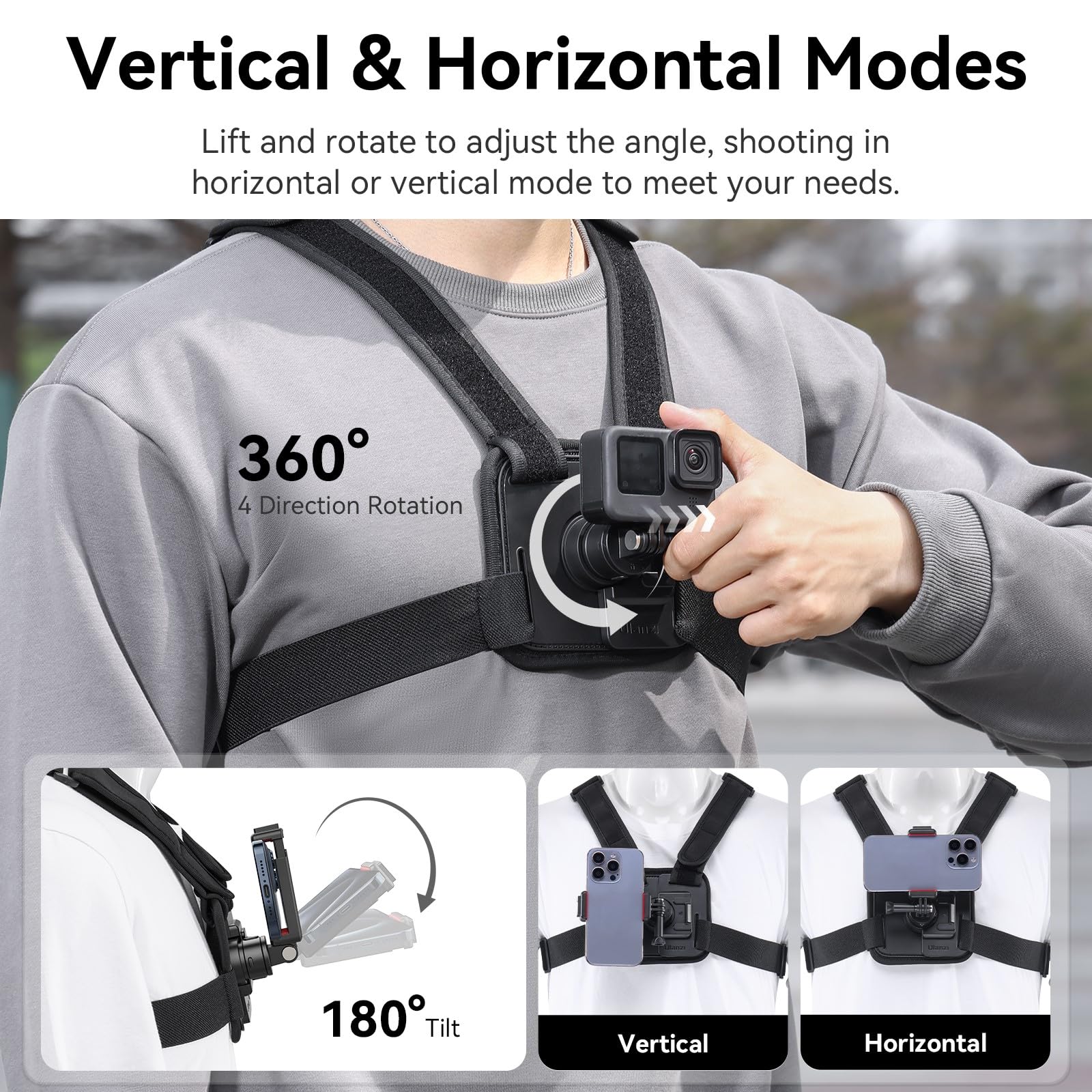 Ulanzi Phone Chest And Head Mount Kit For Pov Sets - Hands Free Phone Holder Support Vertical Shots, Compatible With Iphone, Gop