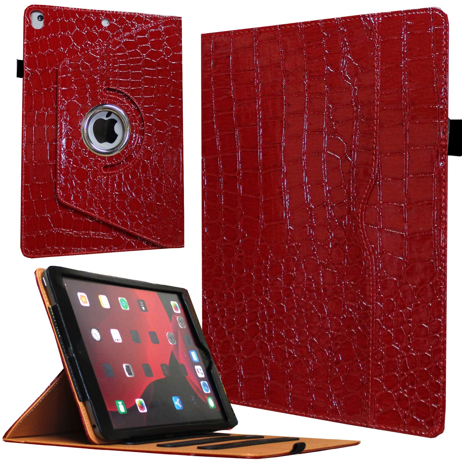 Jytrend Case For Ipad 9.7 (2018) 6Th/(2017) 5Th Generation, Ipad Air 1(2013)/Air 2(2014), 360 Rotating Multi Angle Viewing Stand Smart Cover With Pocket And Pen Holder, Auto Wake Up/Sleep (Crocodile)