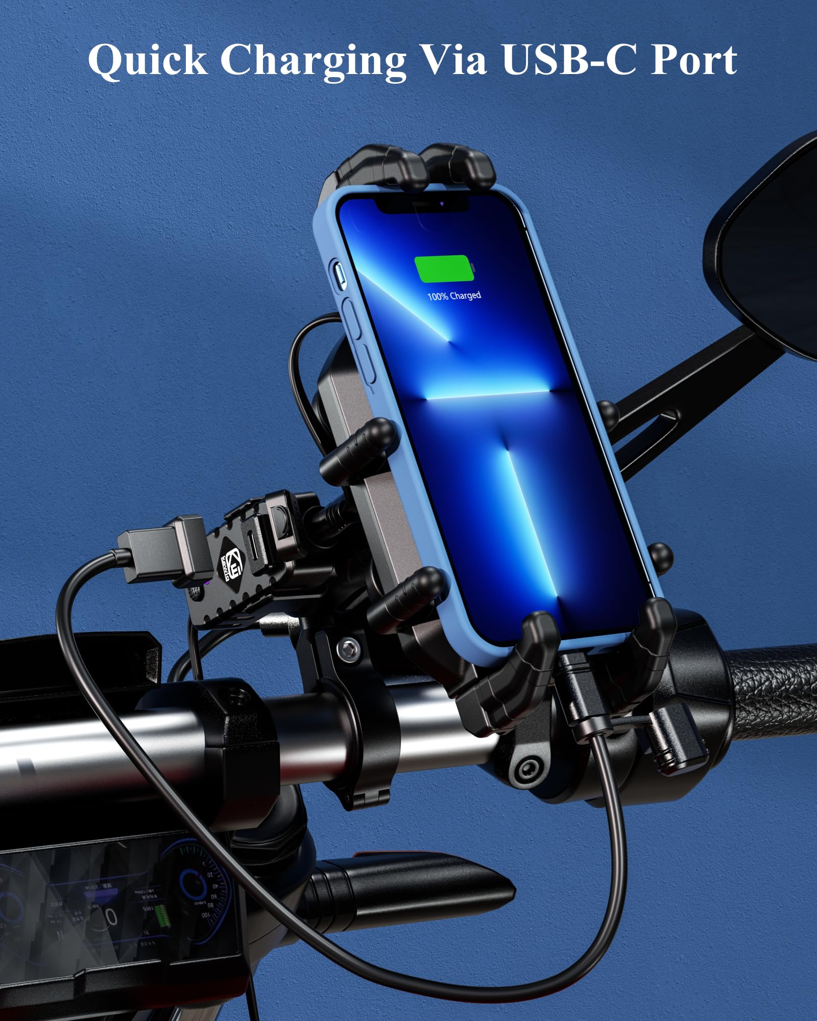 Brcovan Motorcycle Phone Mount With Qi 15W Wireless Charger & 30W Pd/Usb C Fast Charging Port, Anti Theft Motorcycle Handlebar C