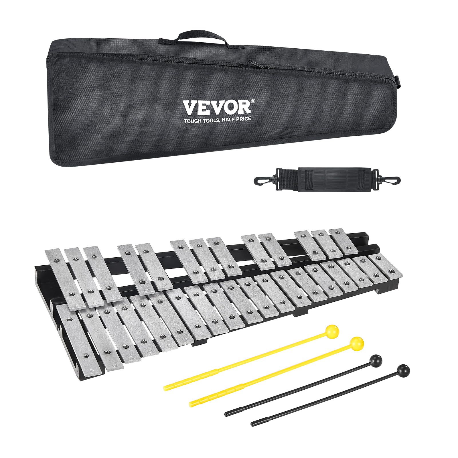 VEVOR 32 Note Bell Kit Mallets, Drum Sticks and Carrying Bag, Professional Glockenspiel Xylophone Percussion Instrument Set for 