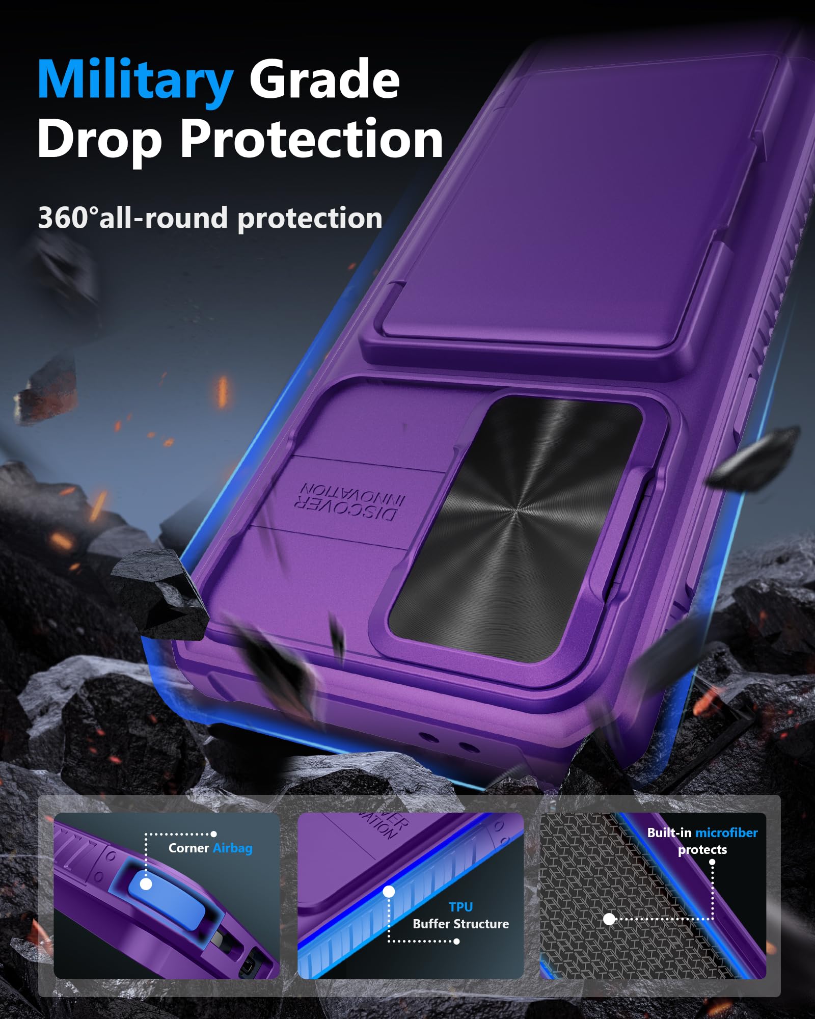 Atatoo For Samsung Galaxy S24 Fe Case Wallet With Card Holder(Store 4 5 Cards) & Slide Lens Cover, Military Grade Protection, Ru