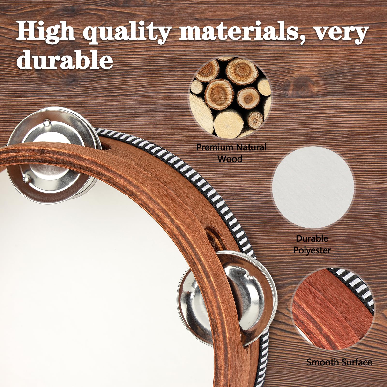 Tambourine, Tambourines For Kids, 6 Inches Wooden Hand Held Percussion Tambourine With Storage Bag, Tambourines Musical Instrume