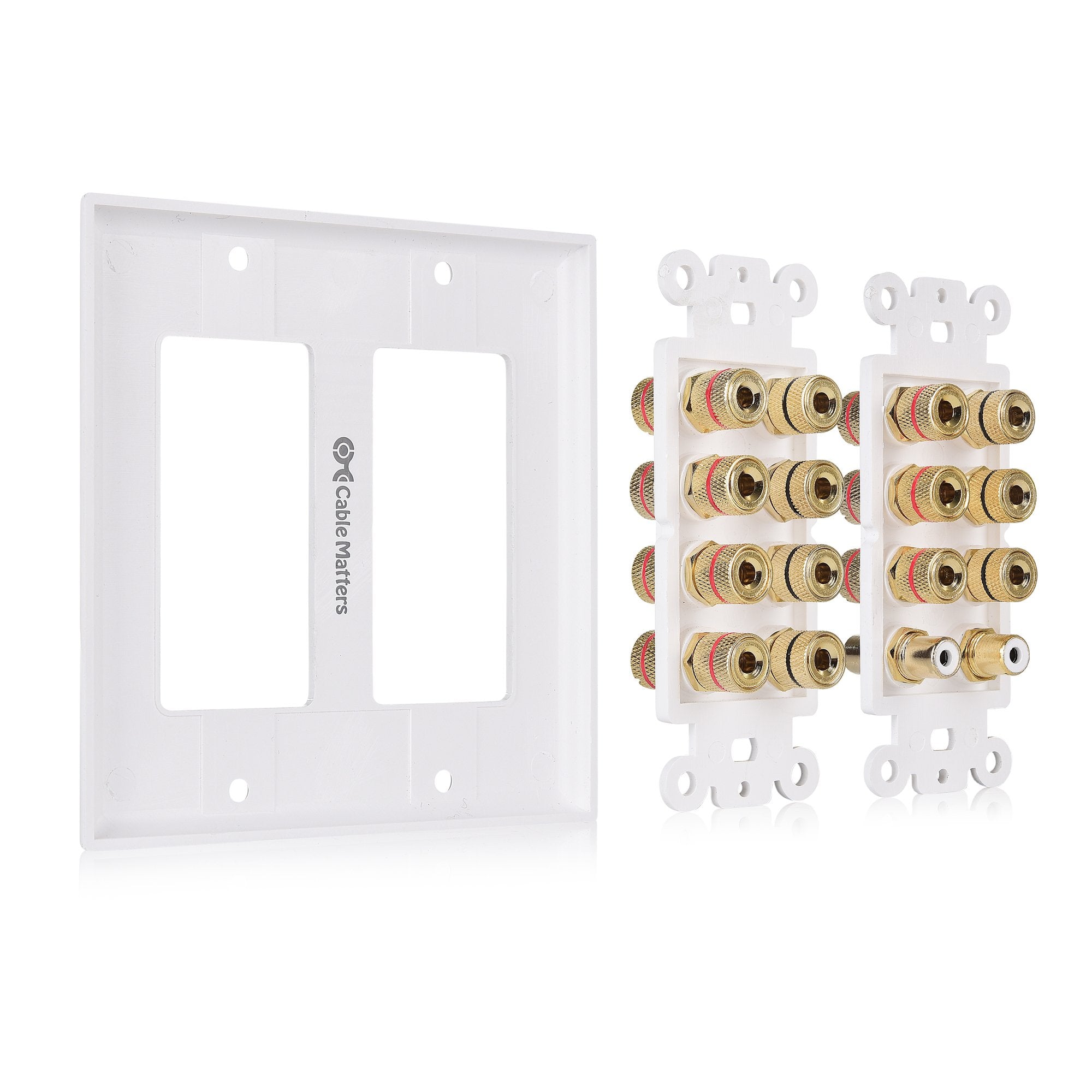 Cable Matters Double Gang 7.2 Speaker Wall Plate (Home Theater Wall Plate, Banana Plug Wall Plate) In White