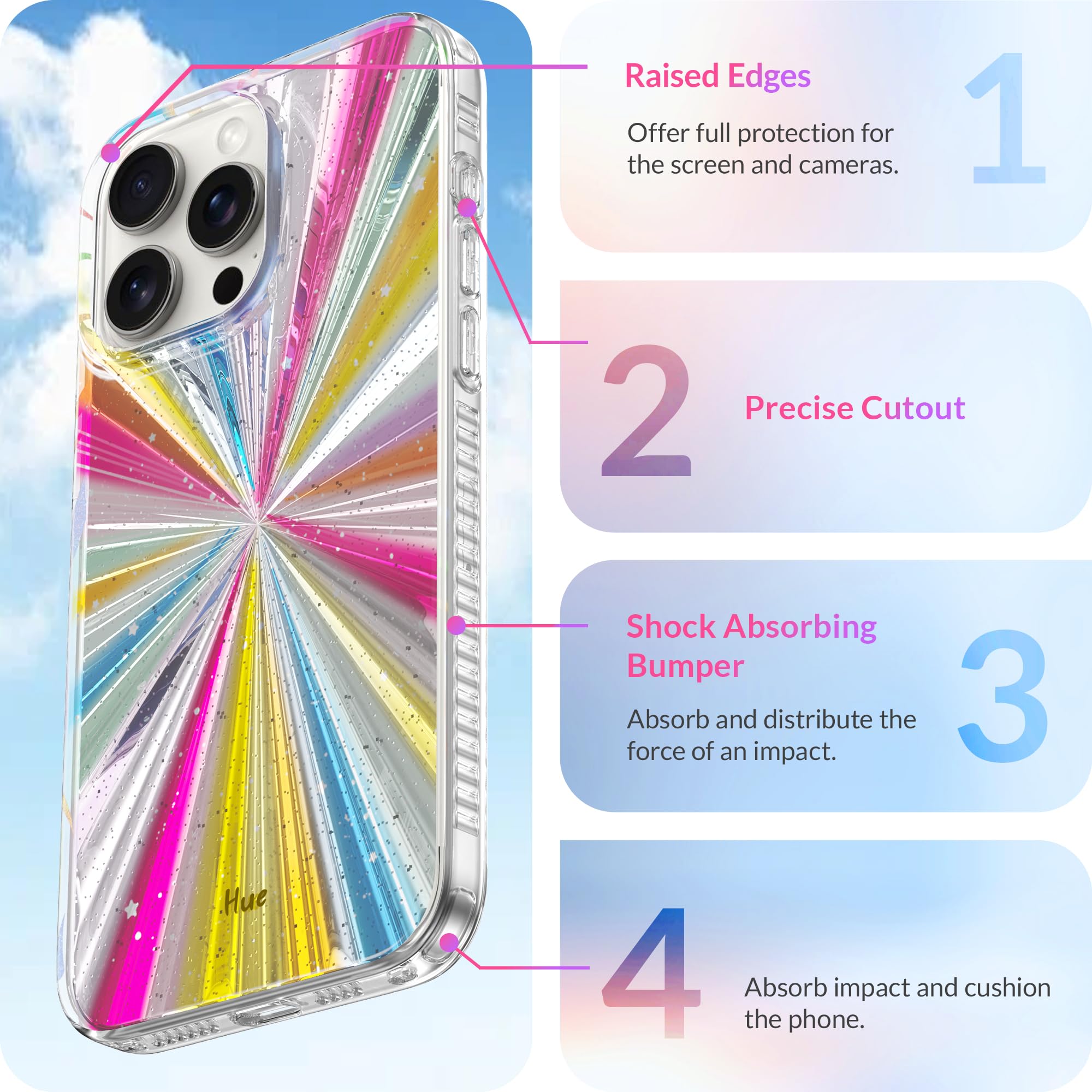 Lonli Hue   For Iphone 15Pro Max Case   Cosmic Porta [10Ft Drop Protection]   Shockproof Cover With Color Changing Effect | Cute