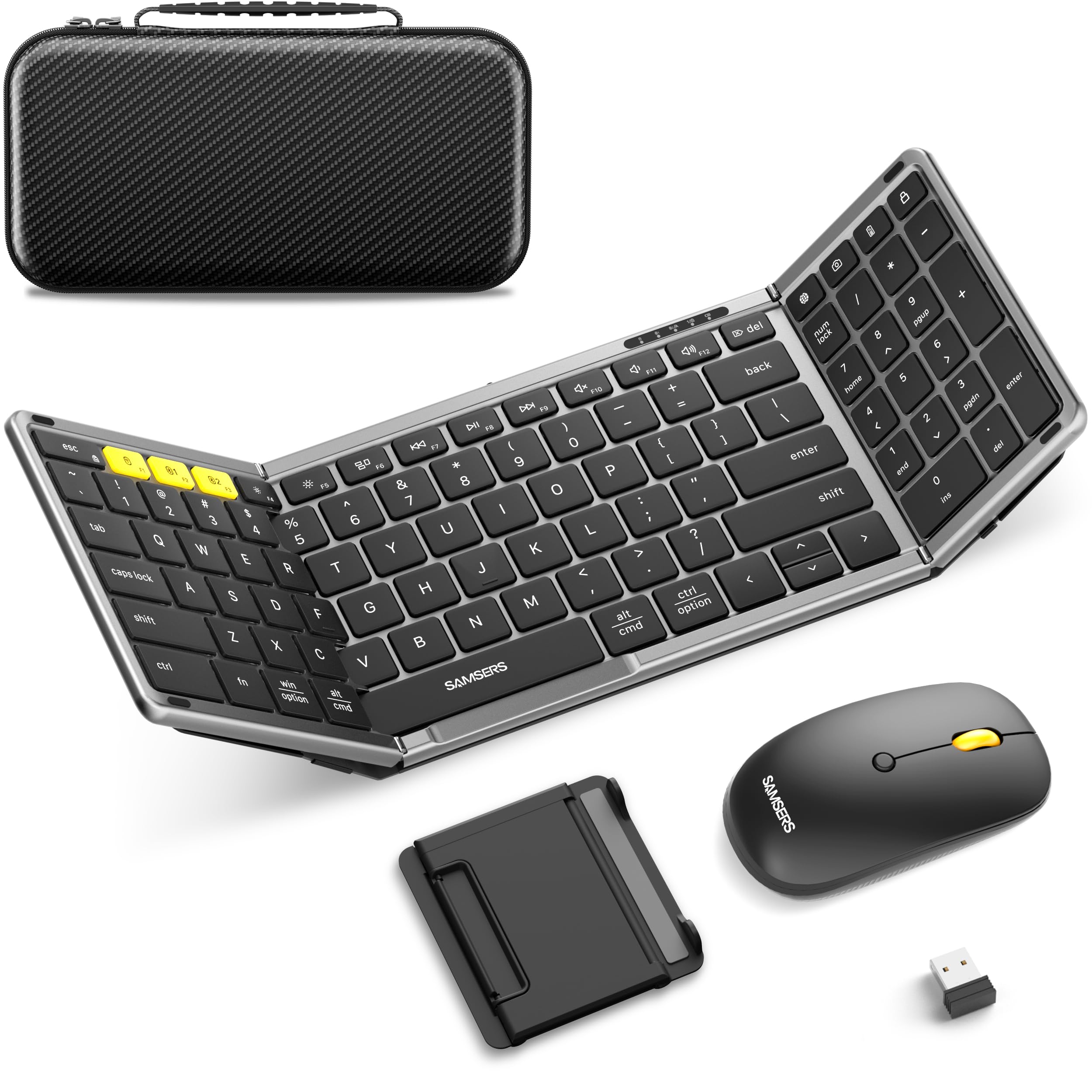 Foldable Keyboard And Mouse, Samsers Folding Bluetooth Keyboard Mouse Combo, 2.4G + Bt5.0 X 2, Full Size Portable Travel Keyboar