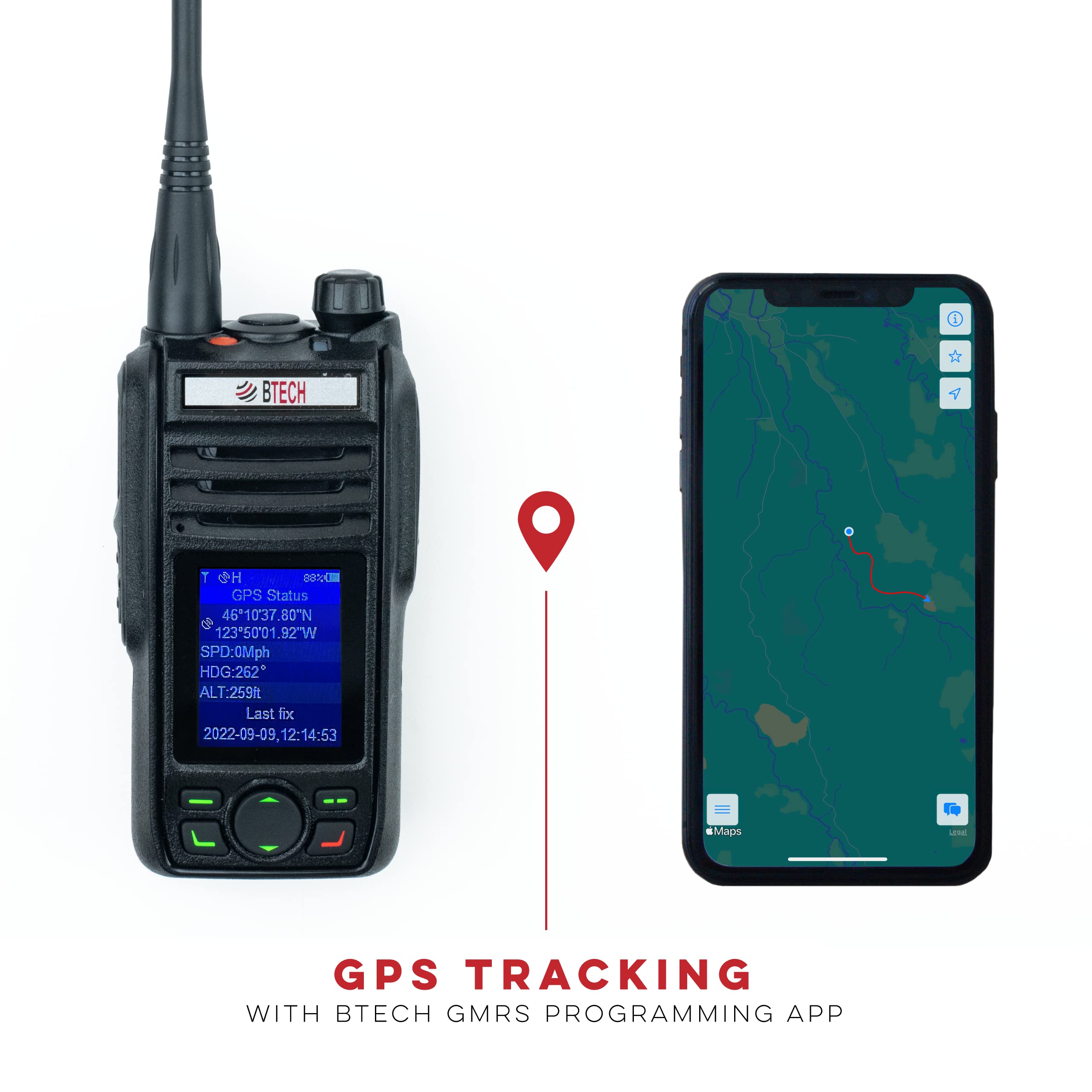 Btech Gmrs-Pro Ip67 Submersible Radio With Texting & Location Sharing, Gps, Bluetooth Audio, Compass, Noaa Weather Alerts, Dual