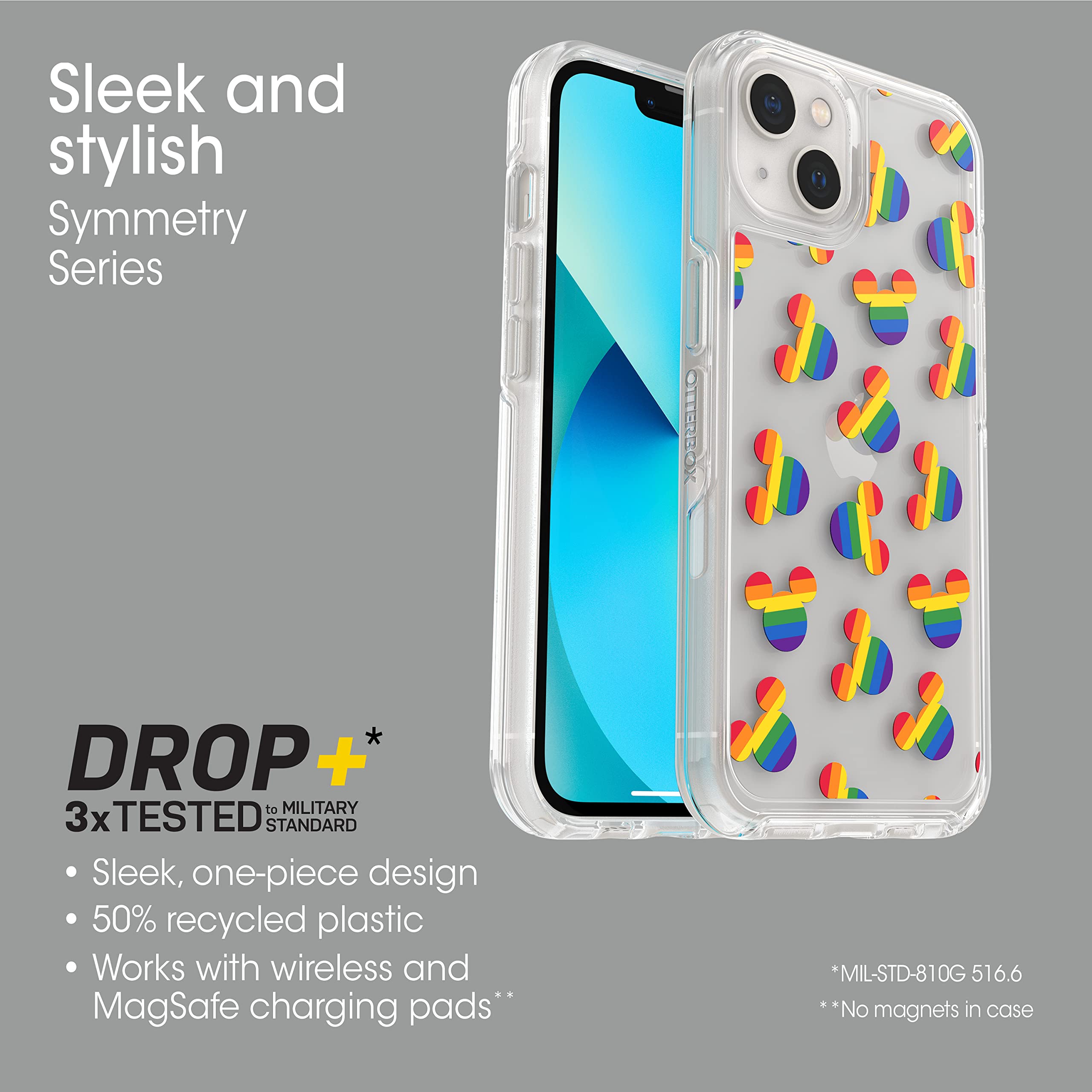 Otterbox Iphone 13 (Only) Symmetry Series Case   Mickey Pride, Ultra Sleek, Wireless Charging Compatible, Raised Edges Protect C