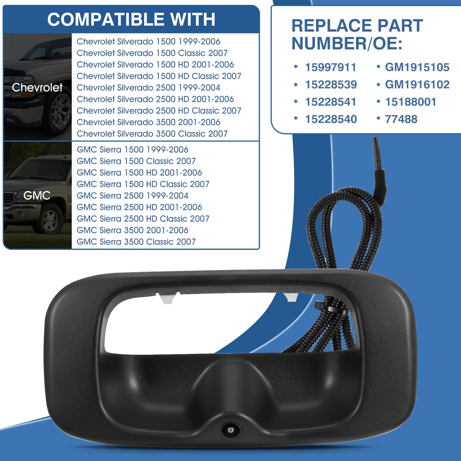 Acauto Tailgate Handle Backup Camera Fit For Chevy Silverado Gmc Sierra 1500 2500 3500 Hd 1999 2007 Classic Tailgate Reversing R