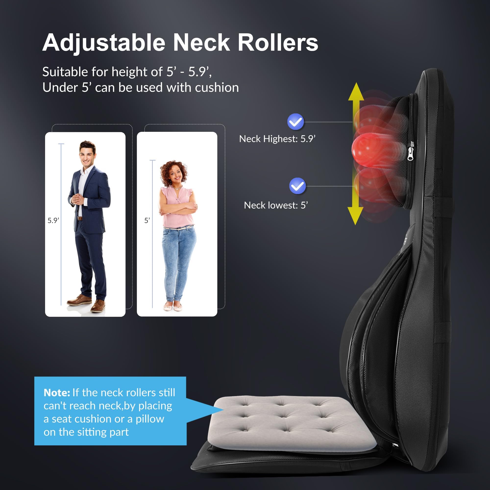 Comfier Neck Back Massager With Heat, Shiatsu Massage Chair Pad 2D/3D Kneading & Compression Massager, Full Body For And Back,Sh