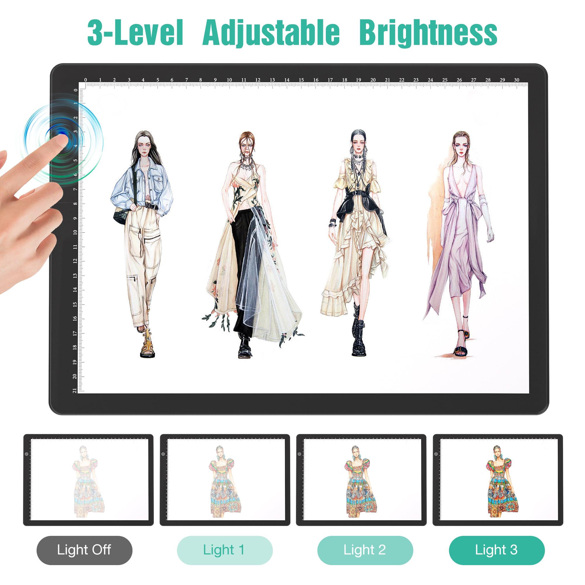 Comzler A4 Led Light Board, 3 Level Dimmable Brightness Usb Power Artcraft Light Table For Tracing, Light Drawing Sketch Pad For