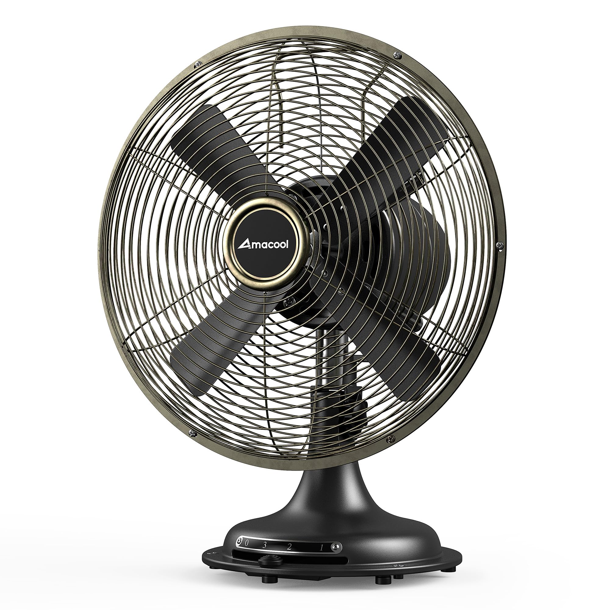 Amacool Oscillating Vintage Fan, All Metal Retro Table Top Fan, Adjustable Head Tilt, Quiet 3 Speeds Plug In Desk Fan For Bedroo